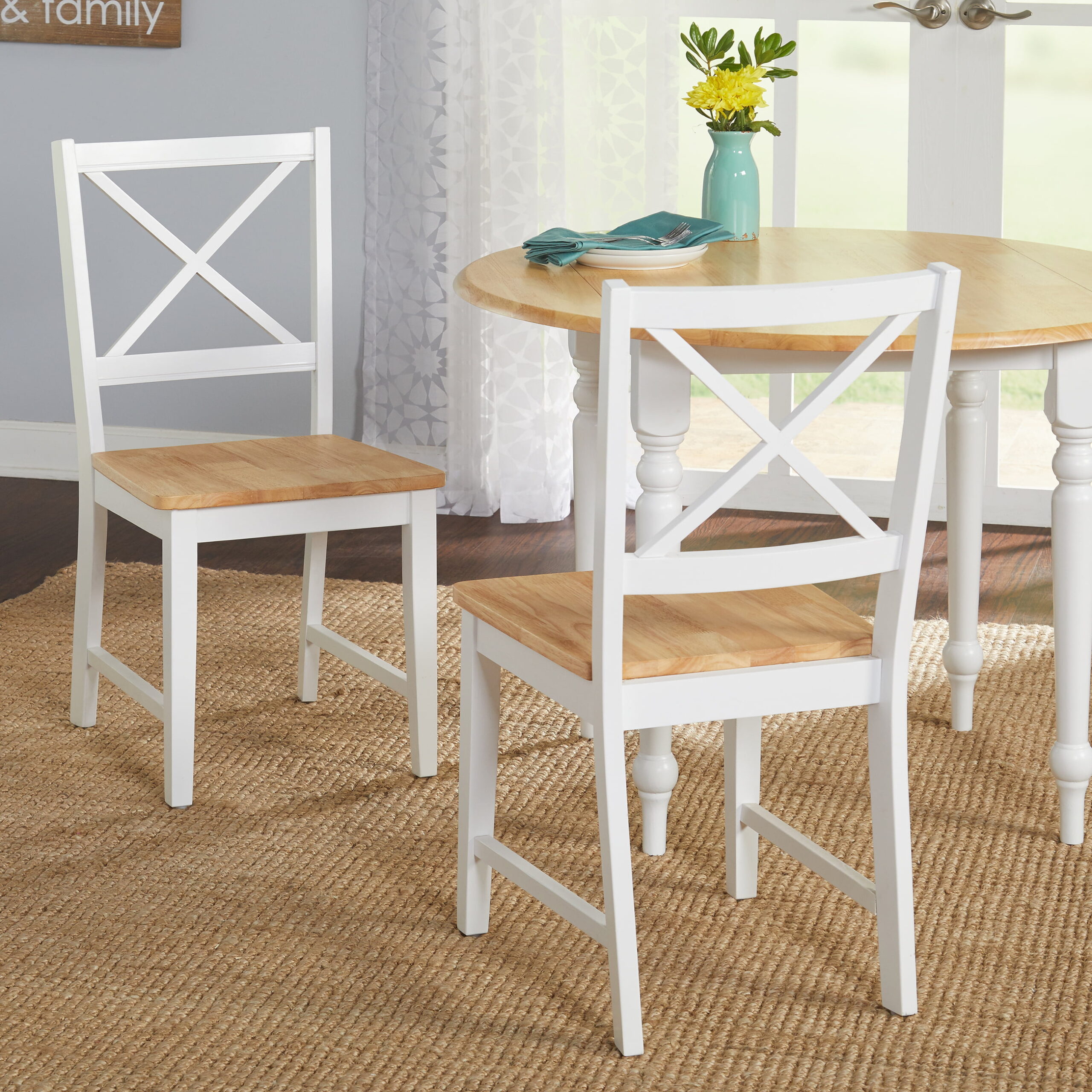 Virginia Cross-Back Chair. Set of 2. White/Natural