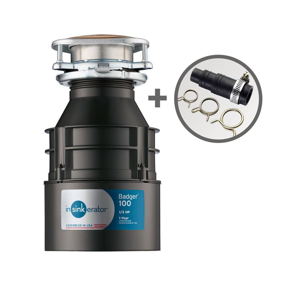 InSinkErator BADGER 100 wDWC-00 Badger 100 Lift & Latch Standard Series 1/3 HP Continuous Feed Garbage Disposal with Dishwasher Connector