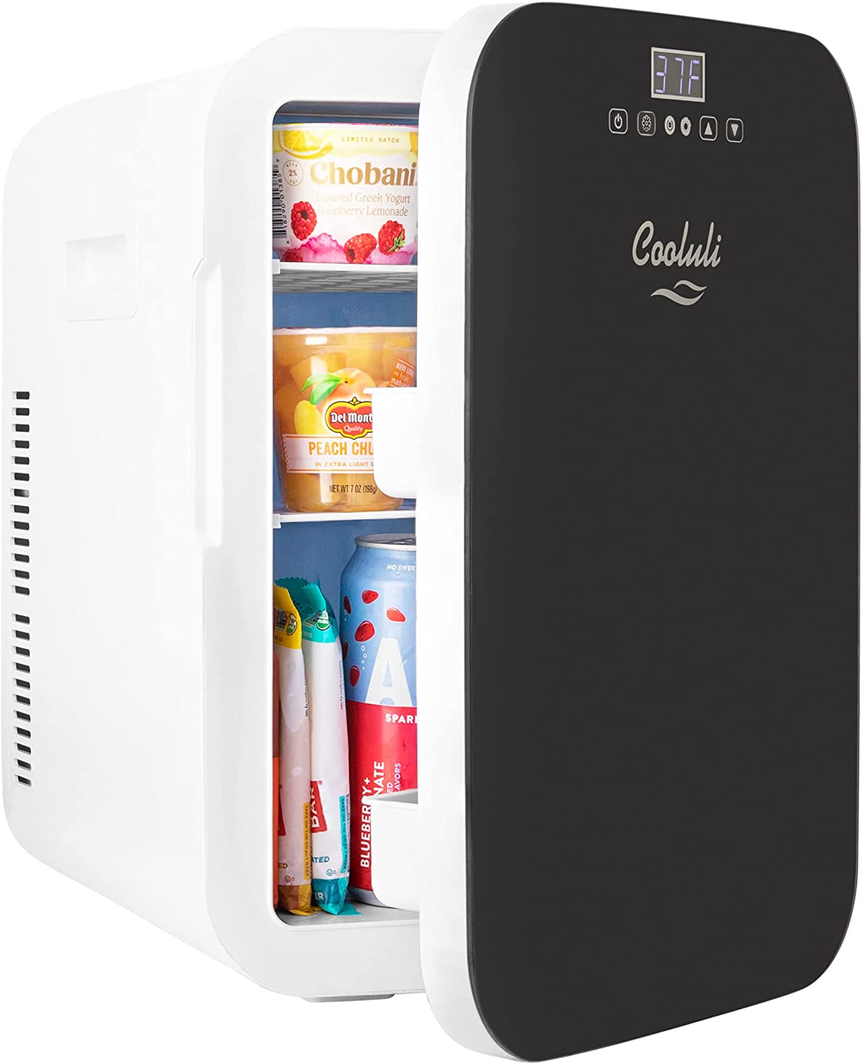 Cooluli 20L Mini Fridge For Bedroom - Car. Office Desk & College Dorm Room - Glass Front & Digital Temperature Control - 12v Small Refrigerator for Food. Drinks. Skincare. Beauty & Breast Milk (Black)