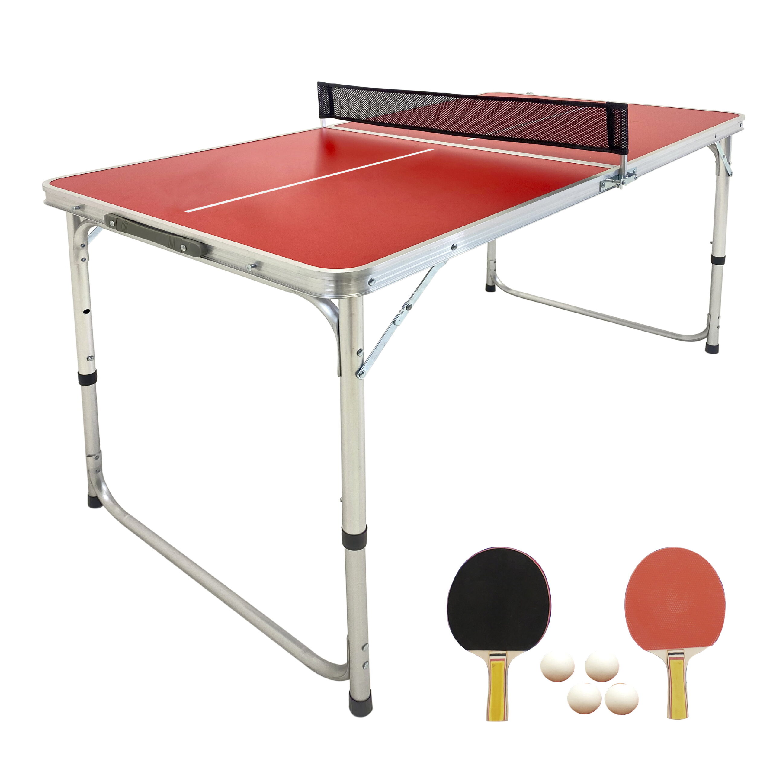 Mini Kids Ping Pong Table Tennis – Space Saving & Easy Storage – Includes (2) Regulation Paddles (4) Balls and (1) Net – Table Size 4 Foot X 2 Foot – Legs 24-28 Tall - RED