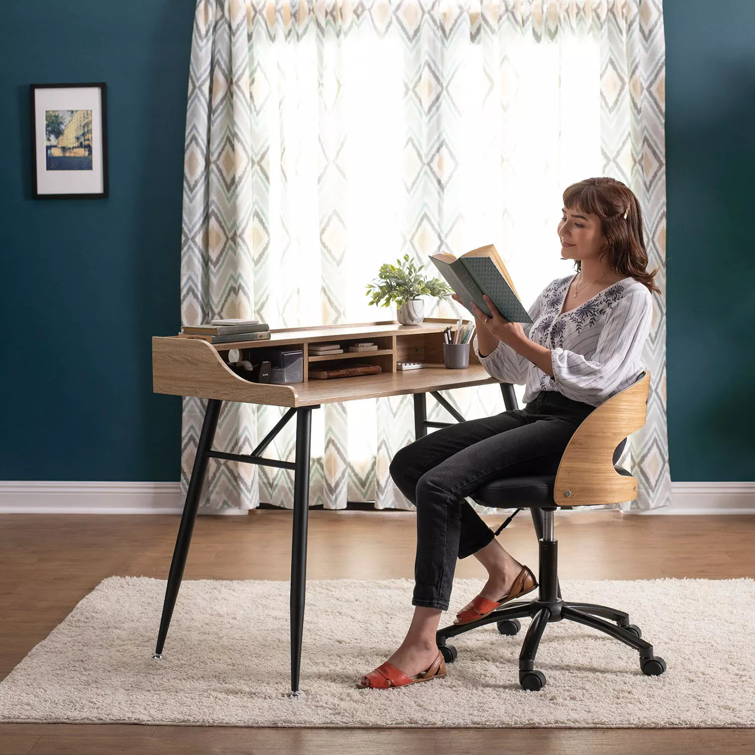 Woodford 45 Modern Writing/Laptop Desk with Storage. Assorted Colors