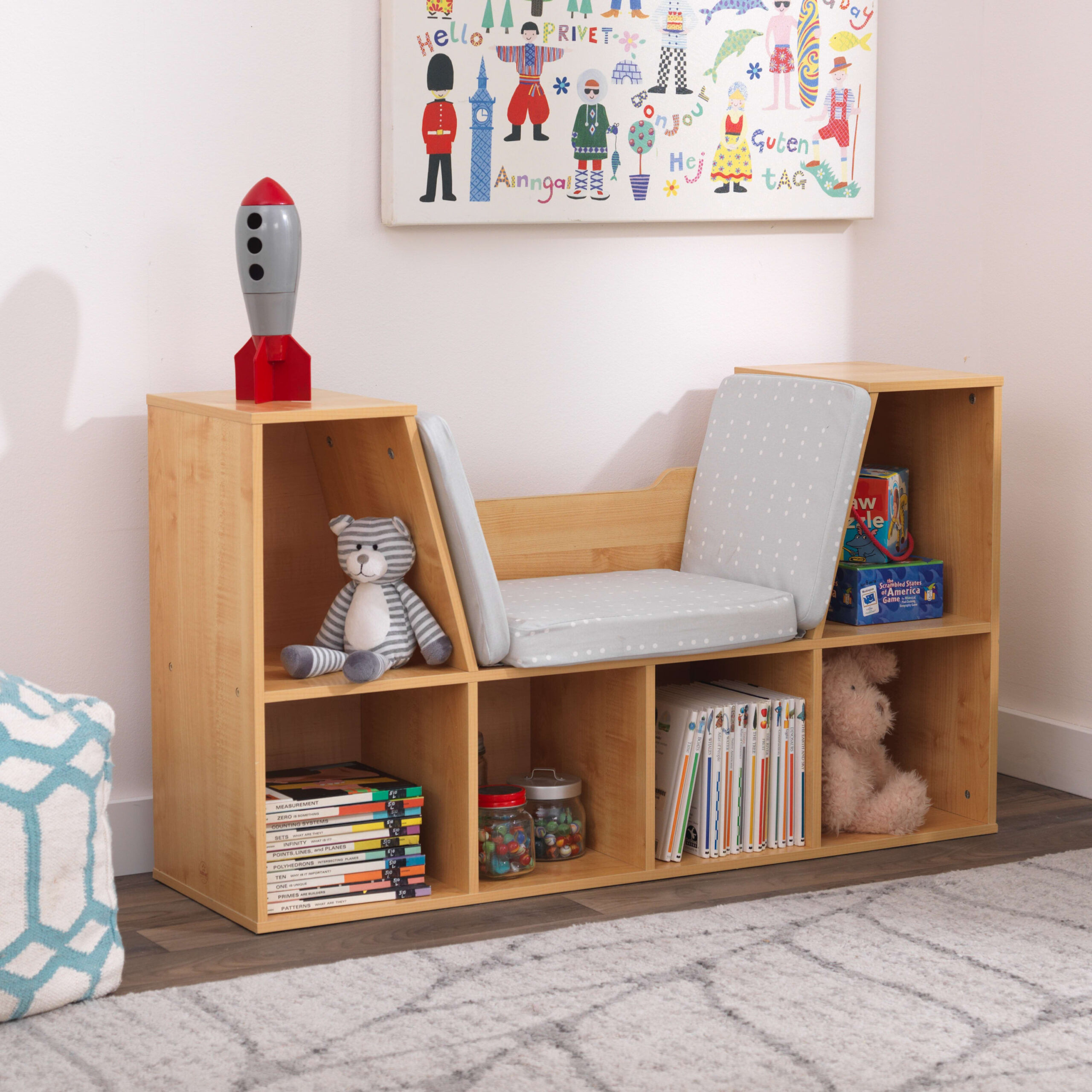KidKraft Bookcase with Reading Nook. 6 Shelves. Natural