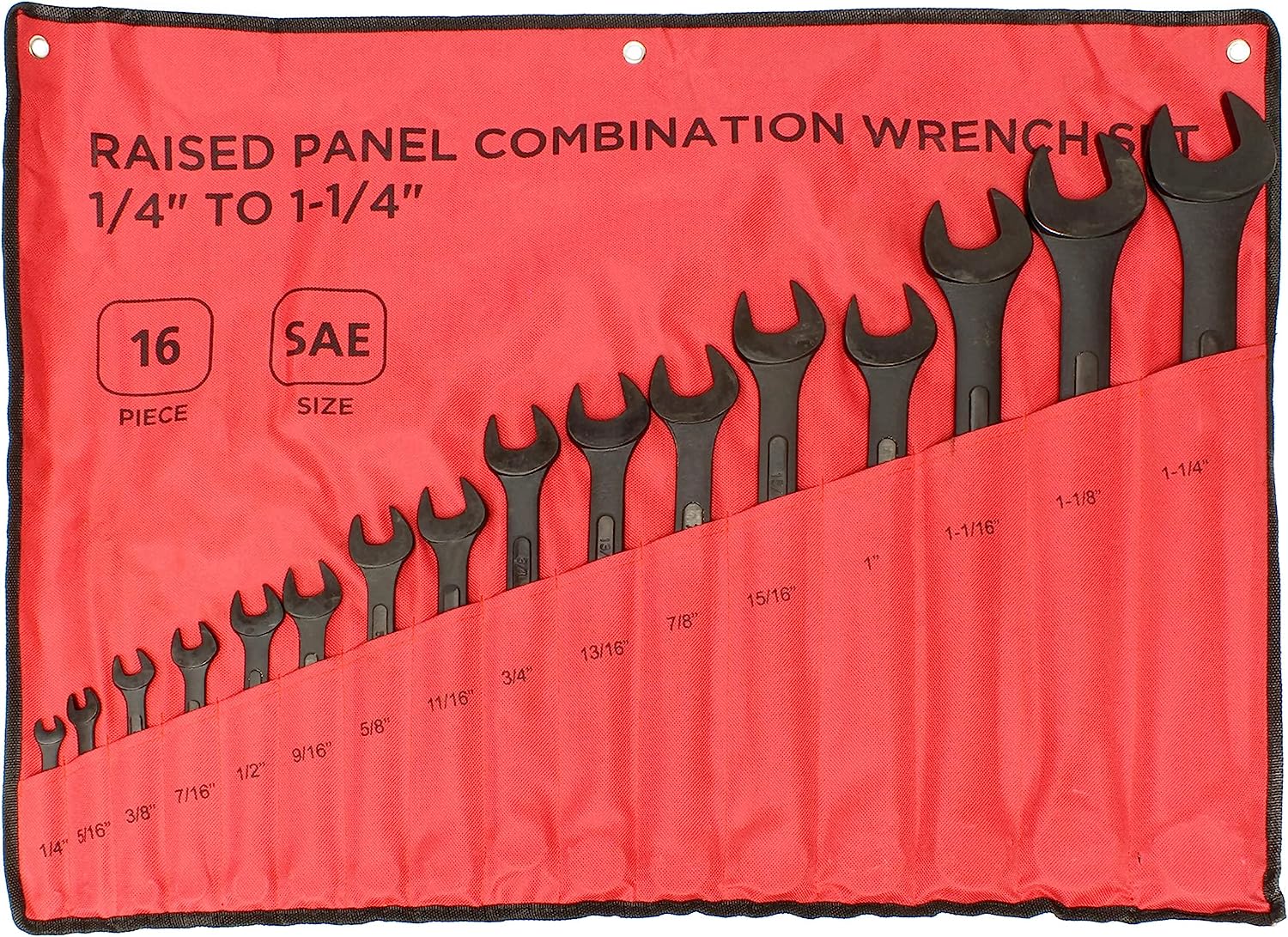 ABN Standard Wrenches Set - 16 Piece SAE Combination Wrench Set 1/4in to 1-1/4in SAE Wrench Set with Roll Up Pouch