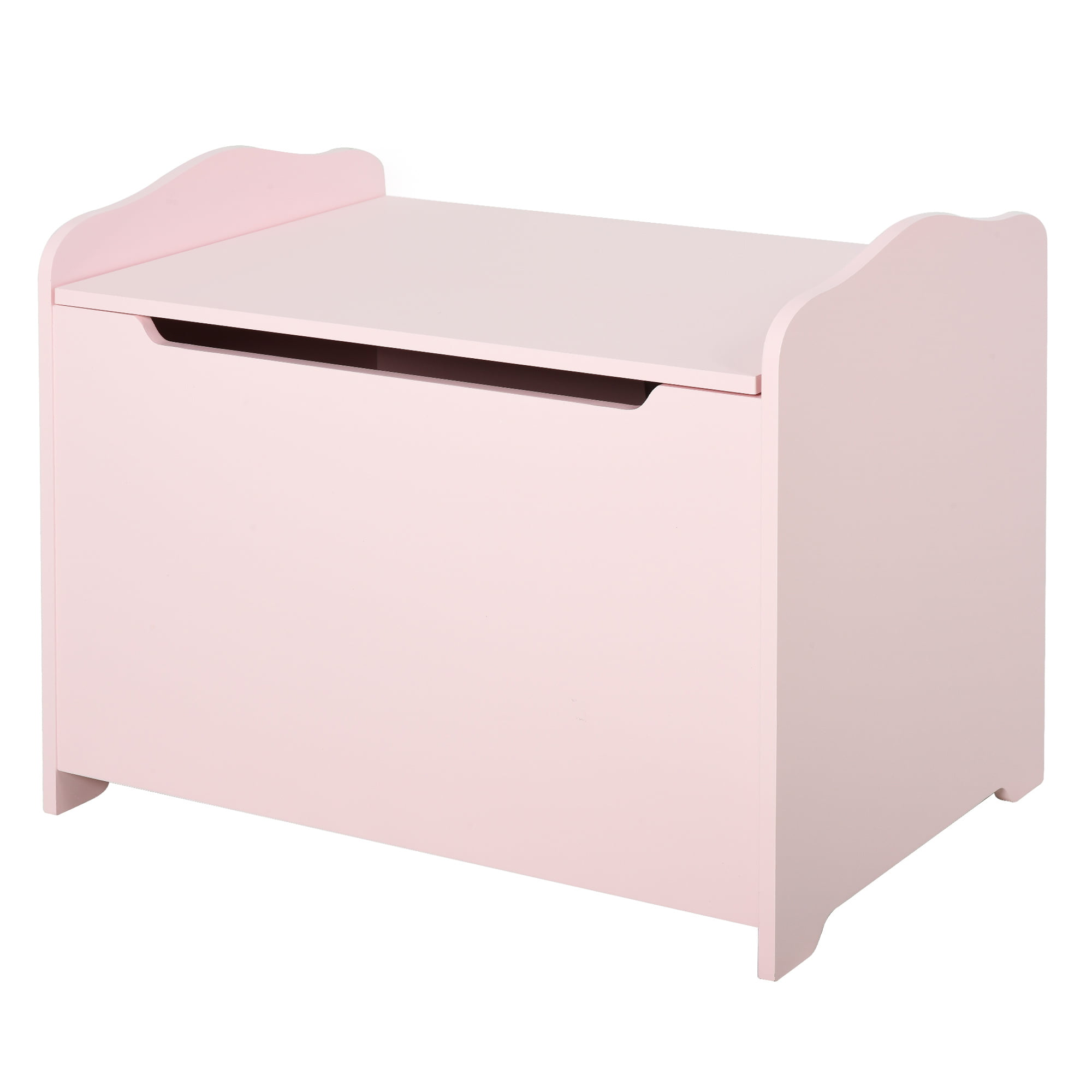 Qaba Kids Toy Chest Wooden Toy Storage Organizer Chest Box with Magnetic Hinge. Large Storage Space. & Groove Handle. Pink