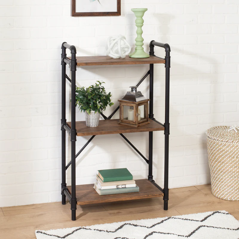 Honey Can Do 3-Tier Industrial Black Bookshelf