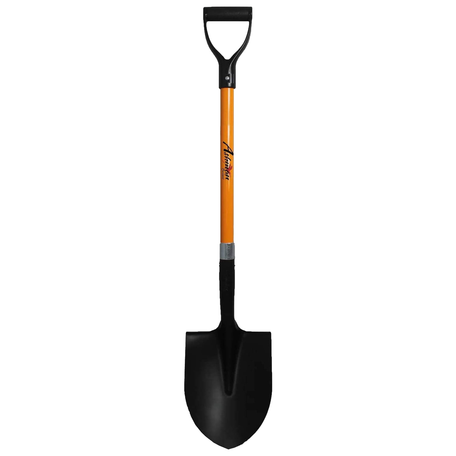Ashman Heavy Duty Round Point Digging Shovel - 41 inches Long – Orange Metal Shovel (1 Pack).