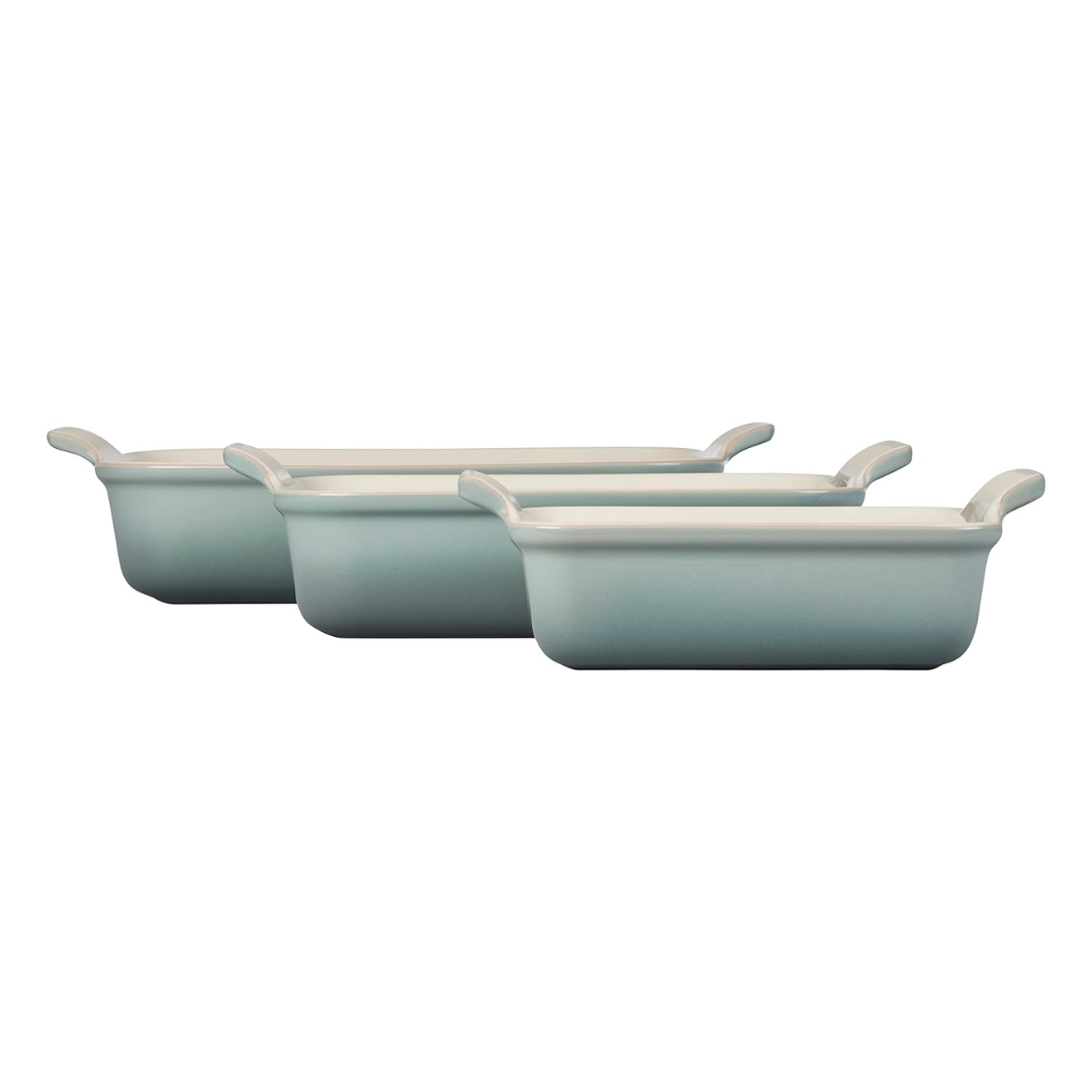 Le Creuset Heritage Open Rectangular Dishes. Set of 3 - Sea Salt