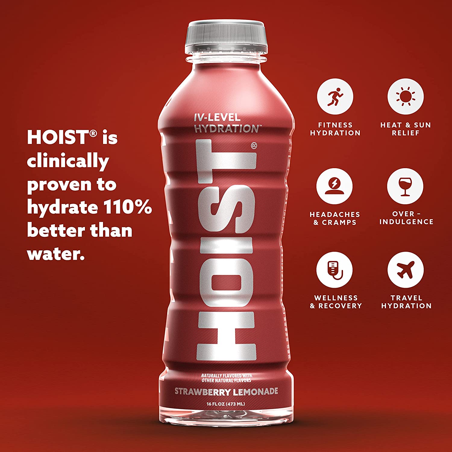 HOIST Premium Hydration Electrolyte Drink. Powerful IV-Level Hydration. Strawberry Lemonade