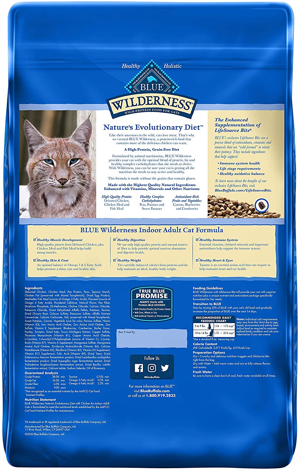 Blue Buffalo Wilderness High Protein. Natural Adult Indoor Dry Cat Food. Chicken 11-lb