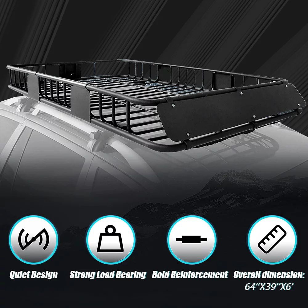 Kojem 64″ Universal Black Roof Rack Cargo with Expandable Car Top Luggage Holder Carrier Basket SUV 250Lbs