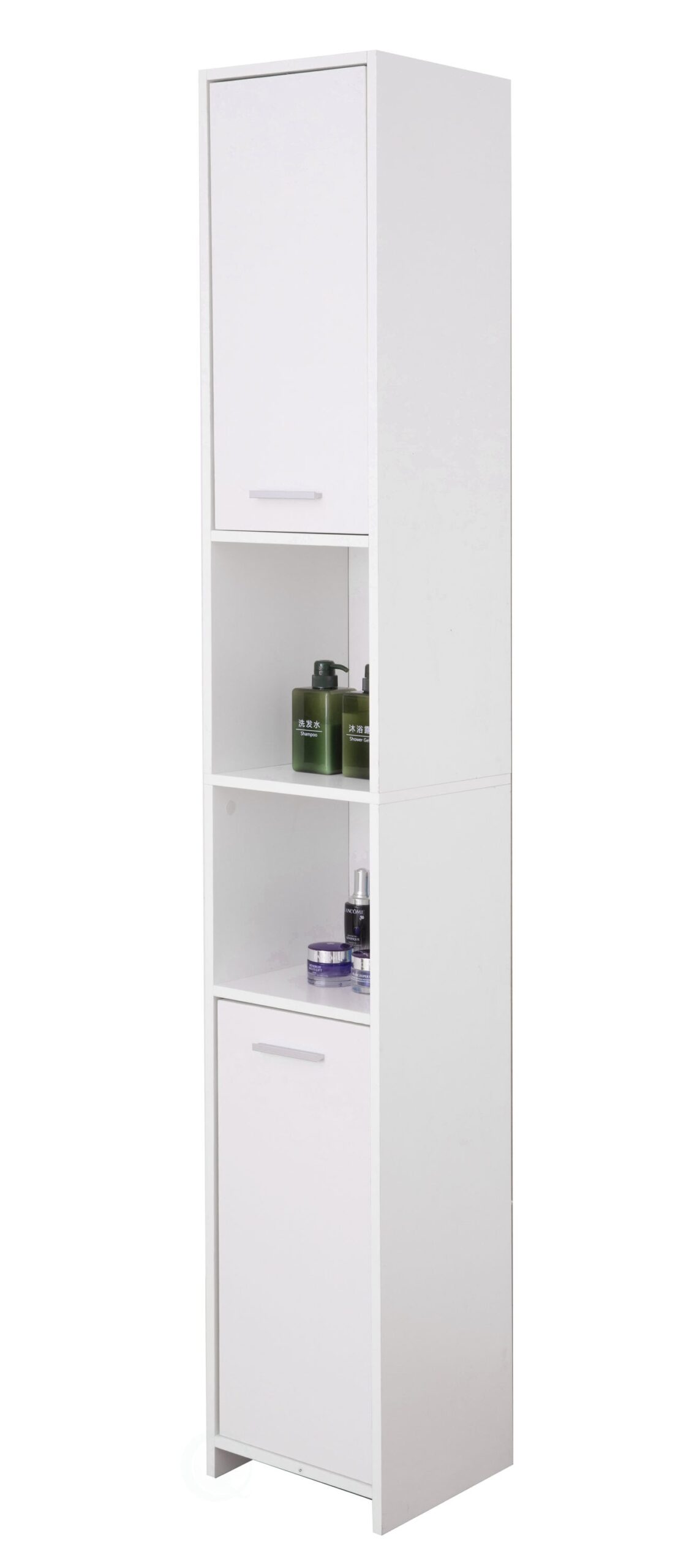 Basicwise 11.75-in W x 76.75-in H x 11.75-in D White/Wood Particleboard Freestanding Linen Cabinet