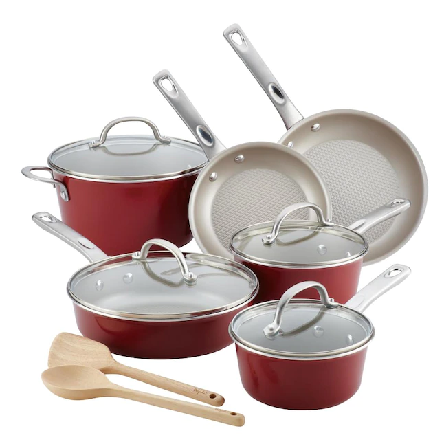 Ayesha Curry 10765 12pc Home Collection Nonstick Cookware Set. Sienna Red