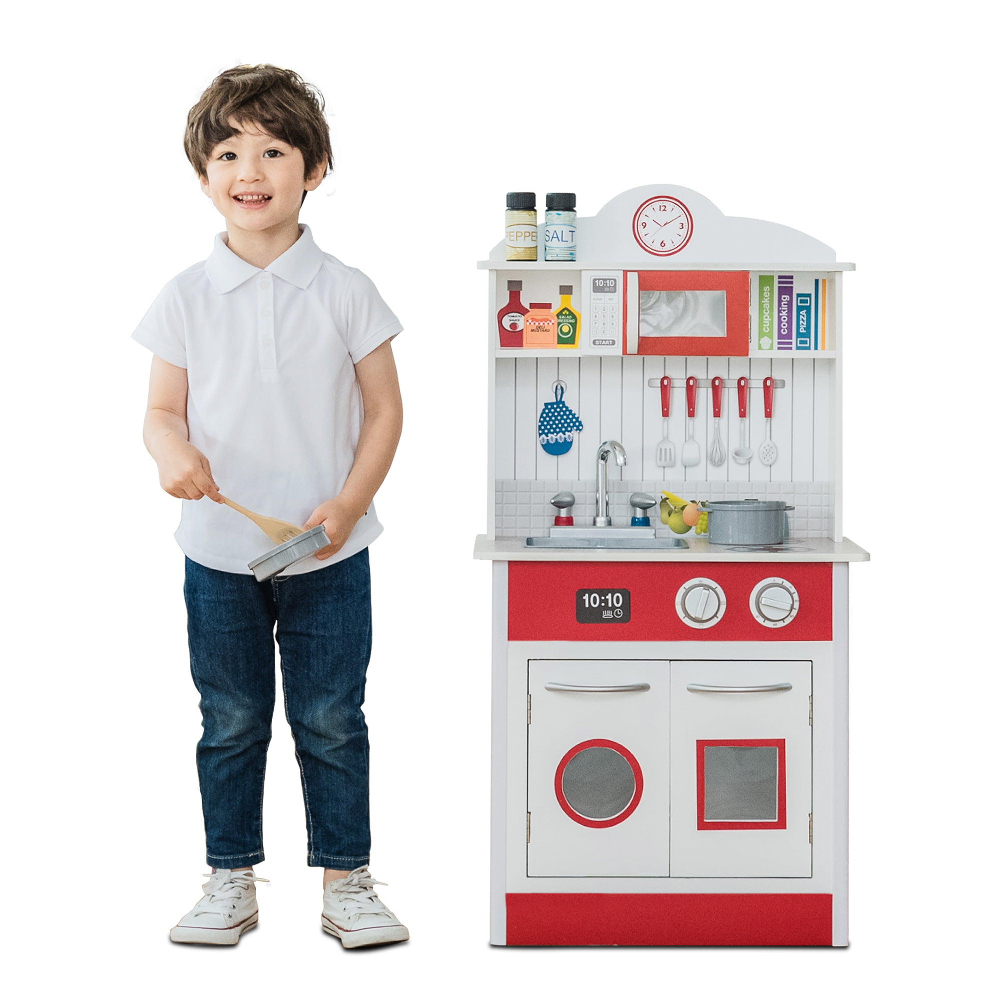 Teamson Kids Little Chef Madrid Classic Kids Kitchen Playset. Red/White