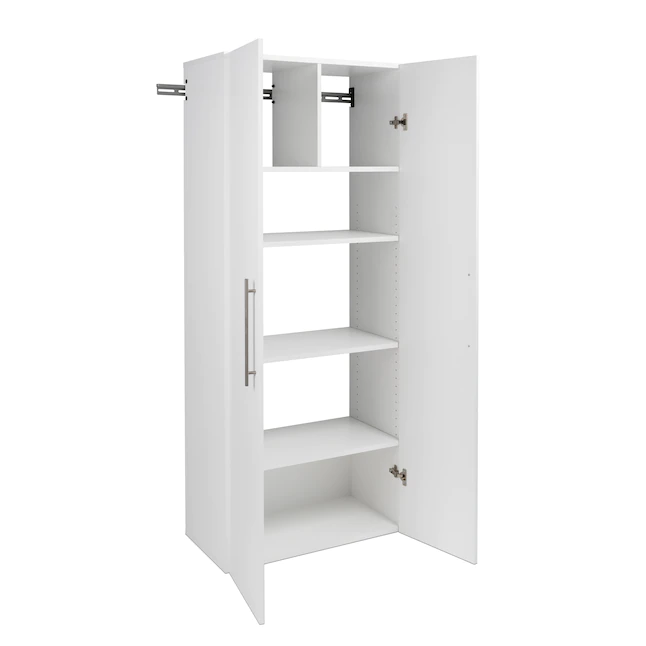 Prepac HangUps Collection Manufactured Wood 4-Shelf Wall Mounted Garage Cabinet in White (30 in. W x 72 in. H x 16 in. D)