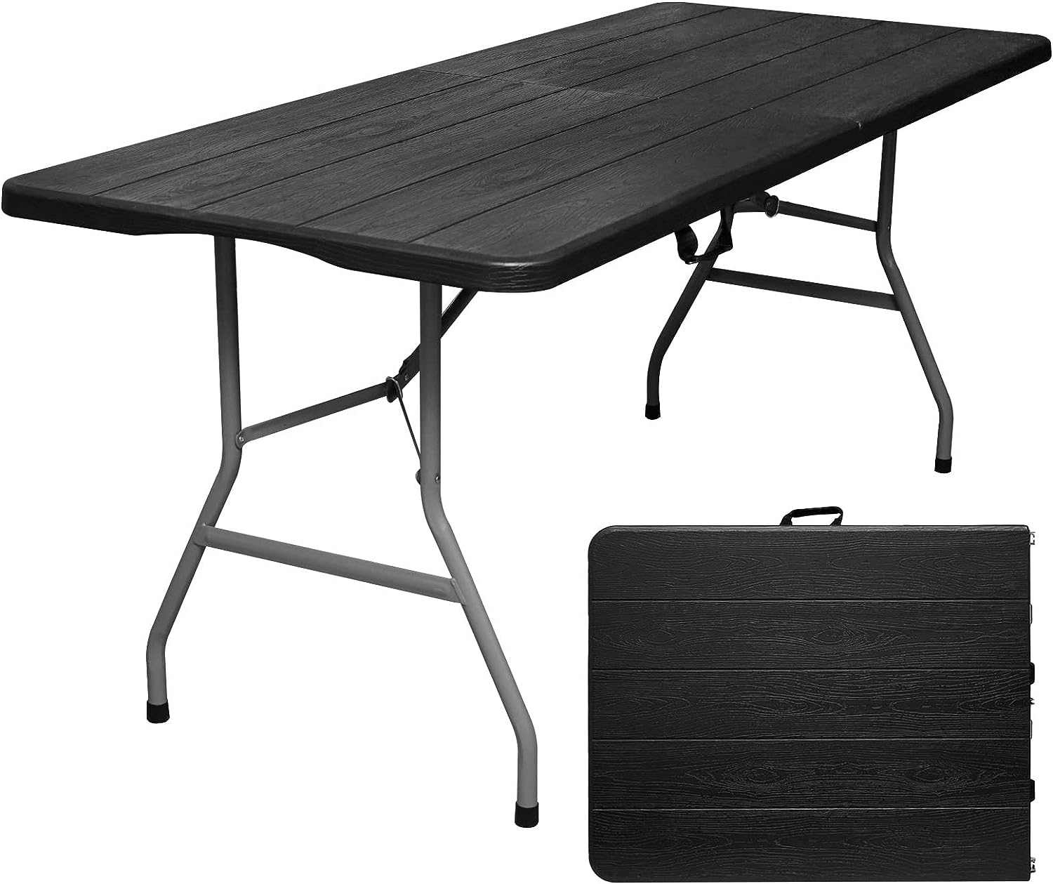 Byliable Folding Table 6ft Portable Heavy Duty Plastic Black Folding Table Utility Dining Table Indoor Outdoor for Camping Picnic and Party. Black