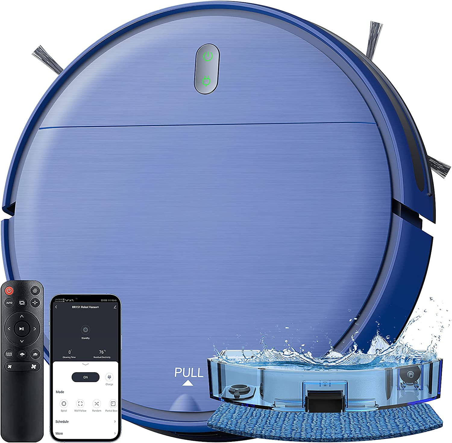Robot Vacuum Cleaner. Robot Vacuum and Mop Combo Compatible with Alexa/WiFi/App. Self-Charging. 230ML Water Tank for Pet Hair. Hard Floors and Low Pile Carpet (Blue)