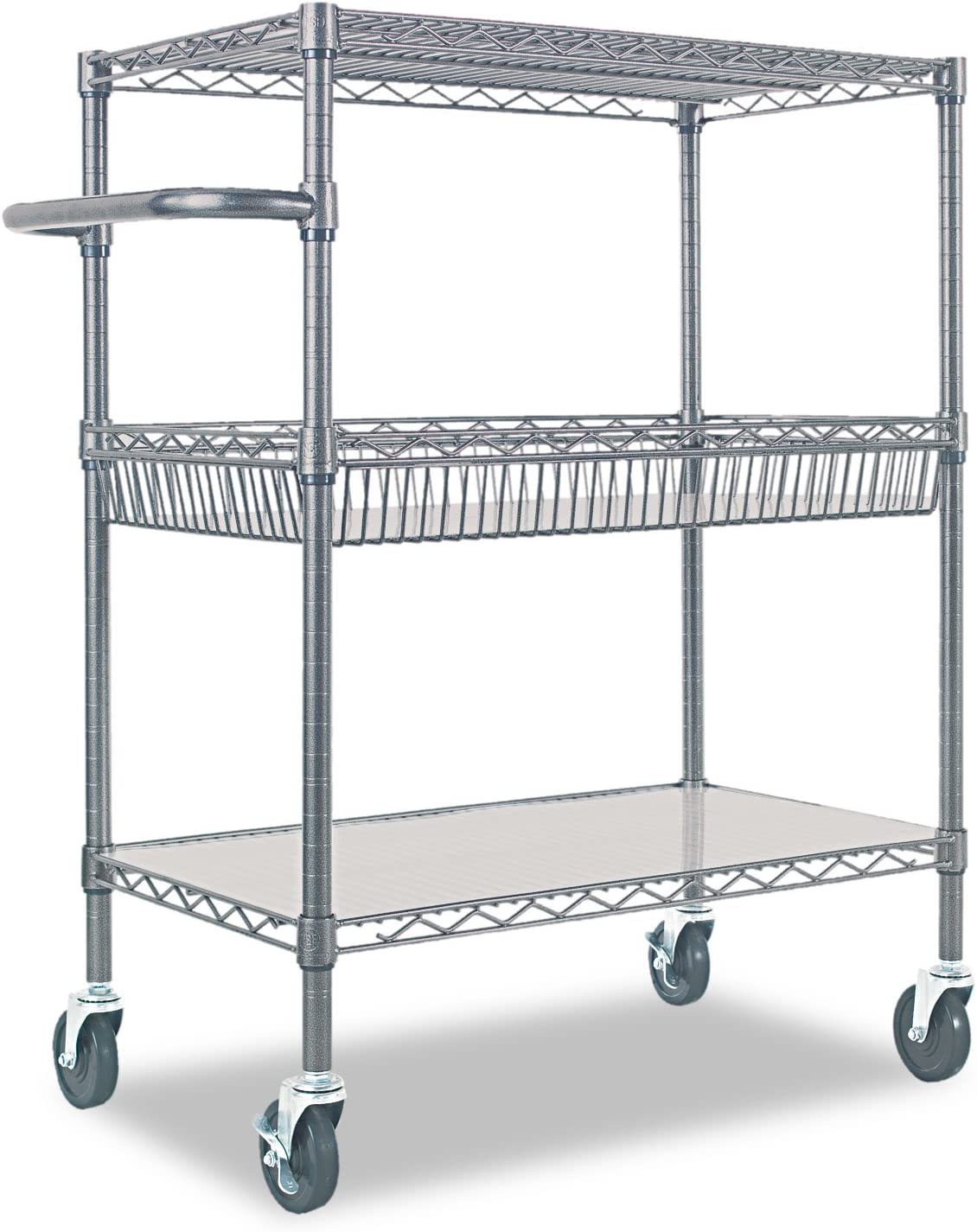 Alera SW543018BA 3-Tier 34″ x 18″ x 40″ Wire Rolling Cart. Black Anthracite