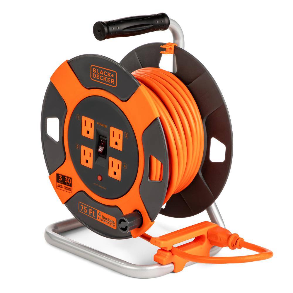 BLACK + DECKER BDXPA0063 75 ft. 4 Outlets Retractable Extension Cord with 14 AWG SJTW Cable Outdoor Power Cord Reel