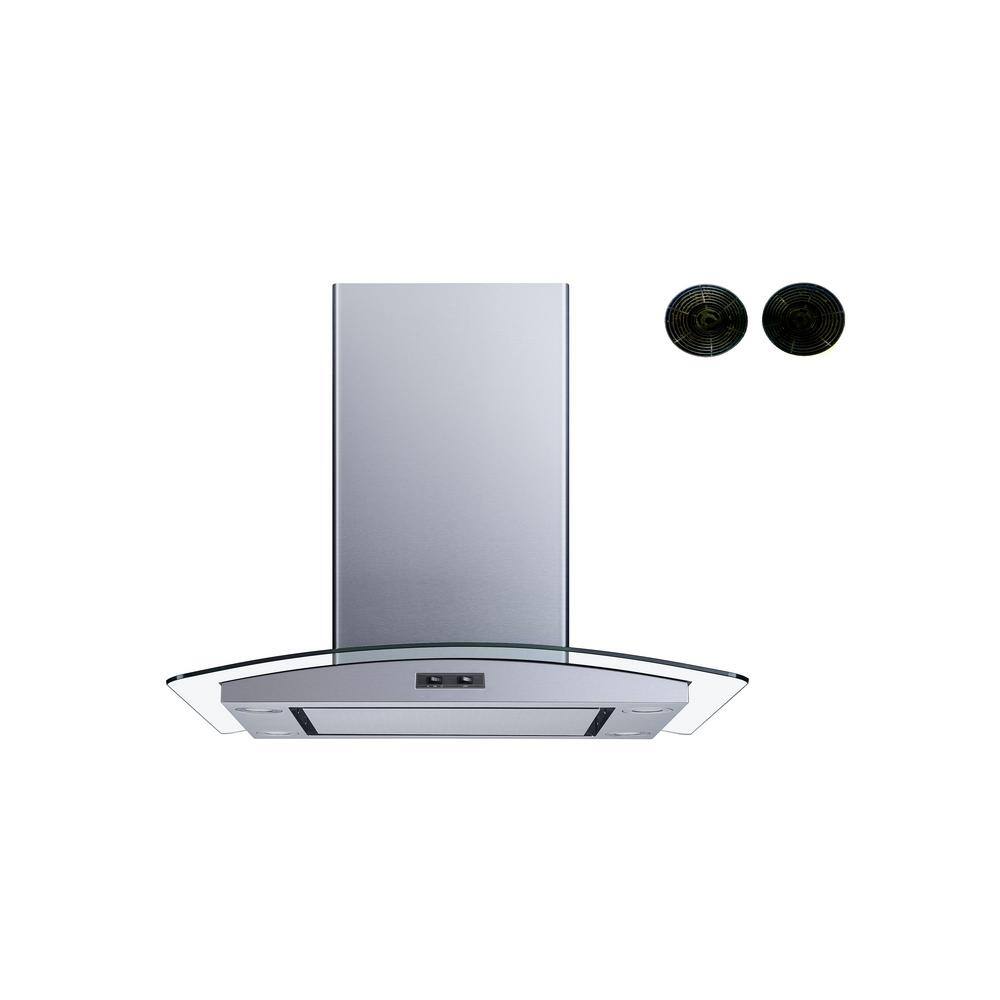 Winflo 1003143427 30 in. Convertible Island Range Hood in Stainless Steel and Glass with Mesh Filter. Panel and Carbon Filters