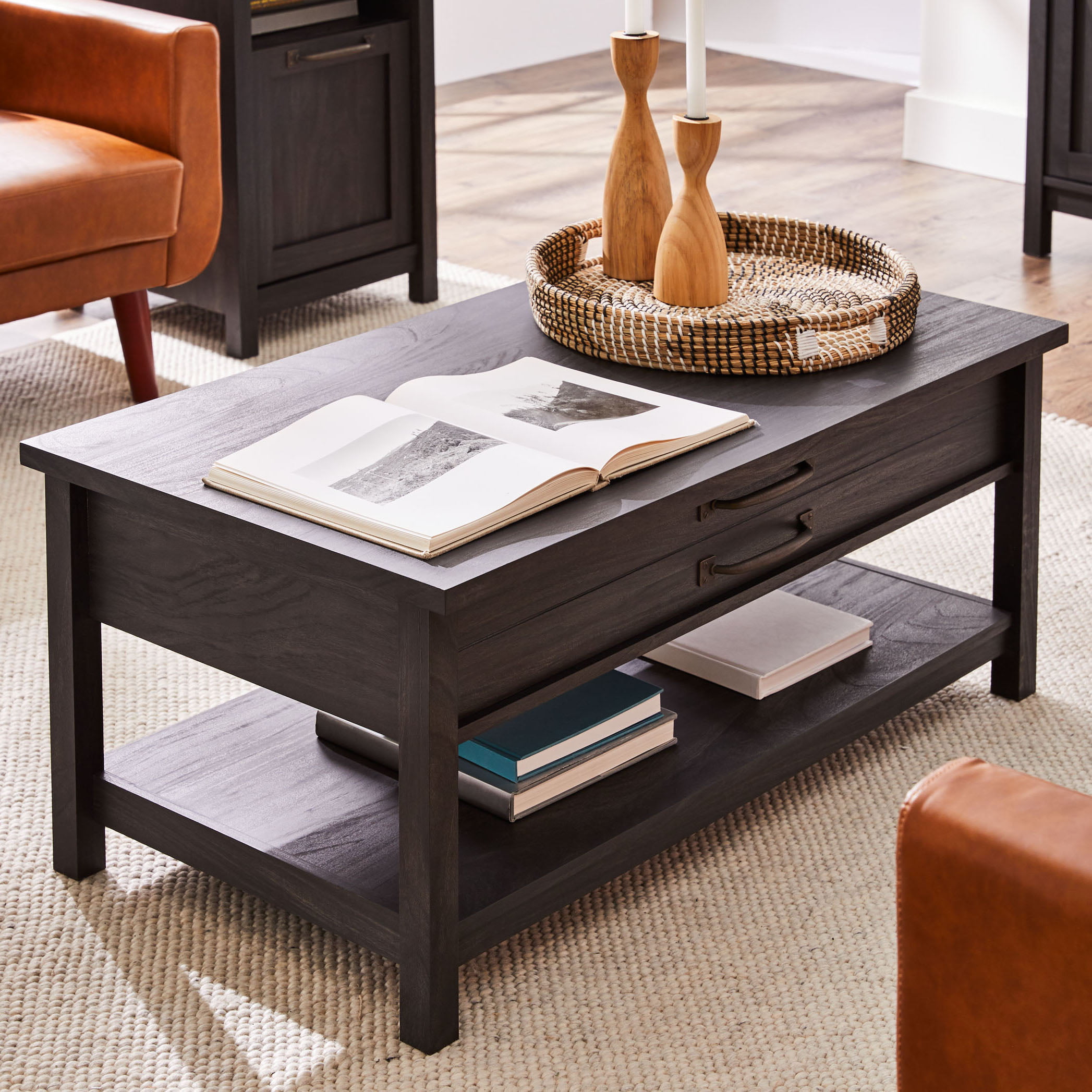Better Homes & Gardens Modern Farmhouse Rectangle Lift-Top Coffee Table. Black Finish