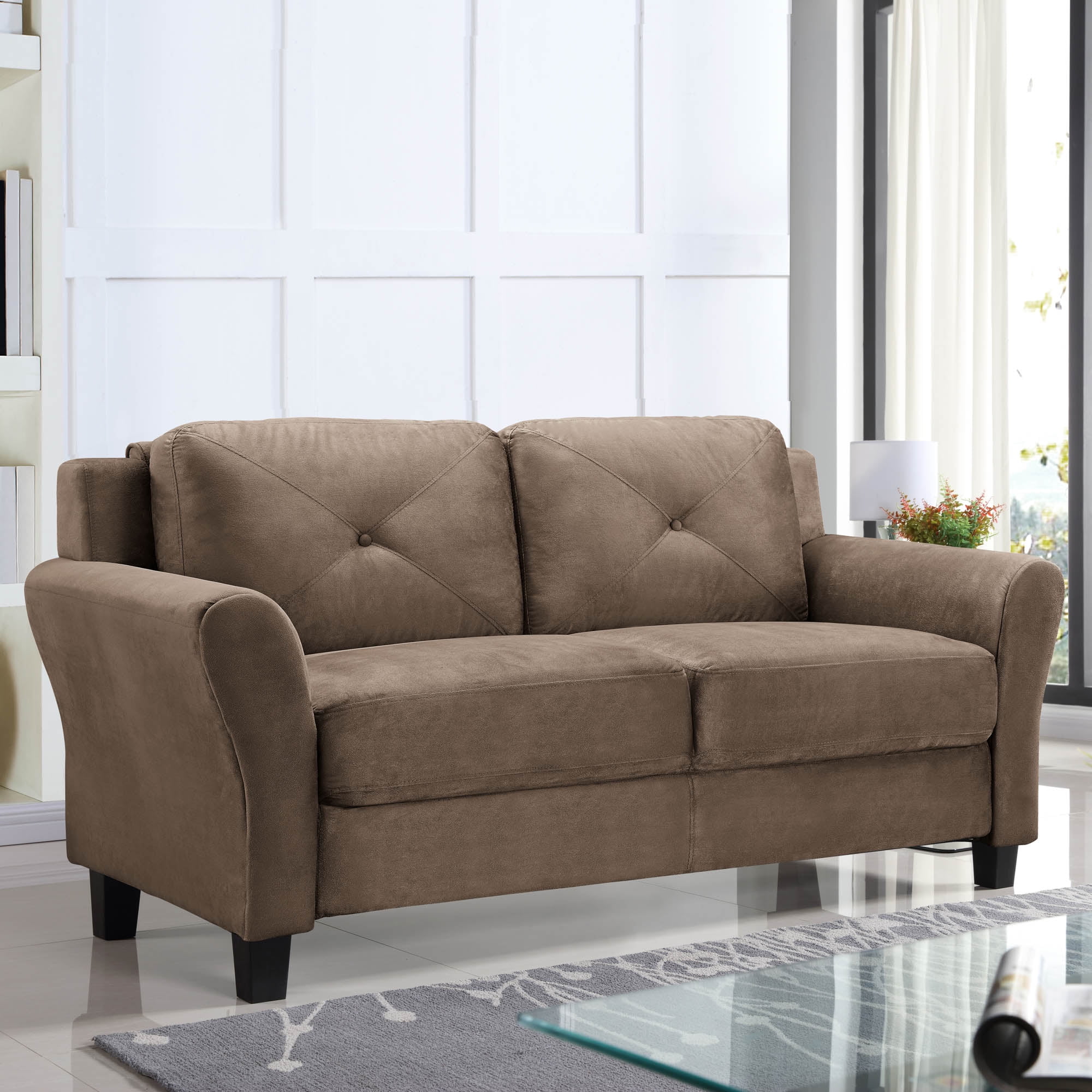 Lifestyle Solutions Taryn Loveseat with Rolled Arms. Brown Fabric