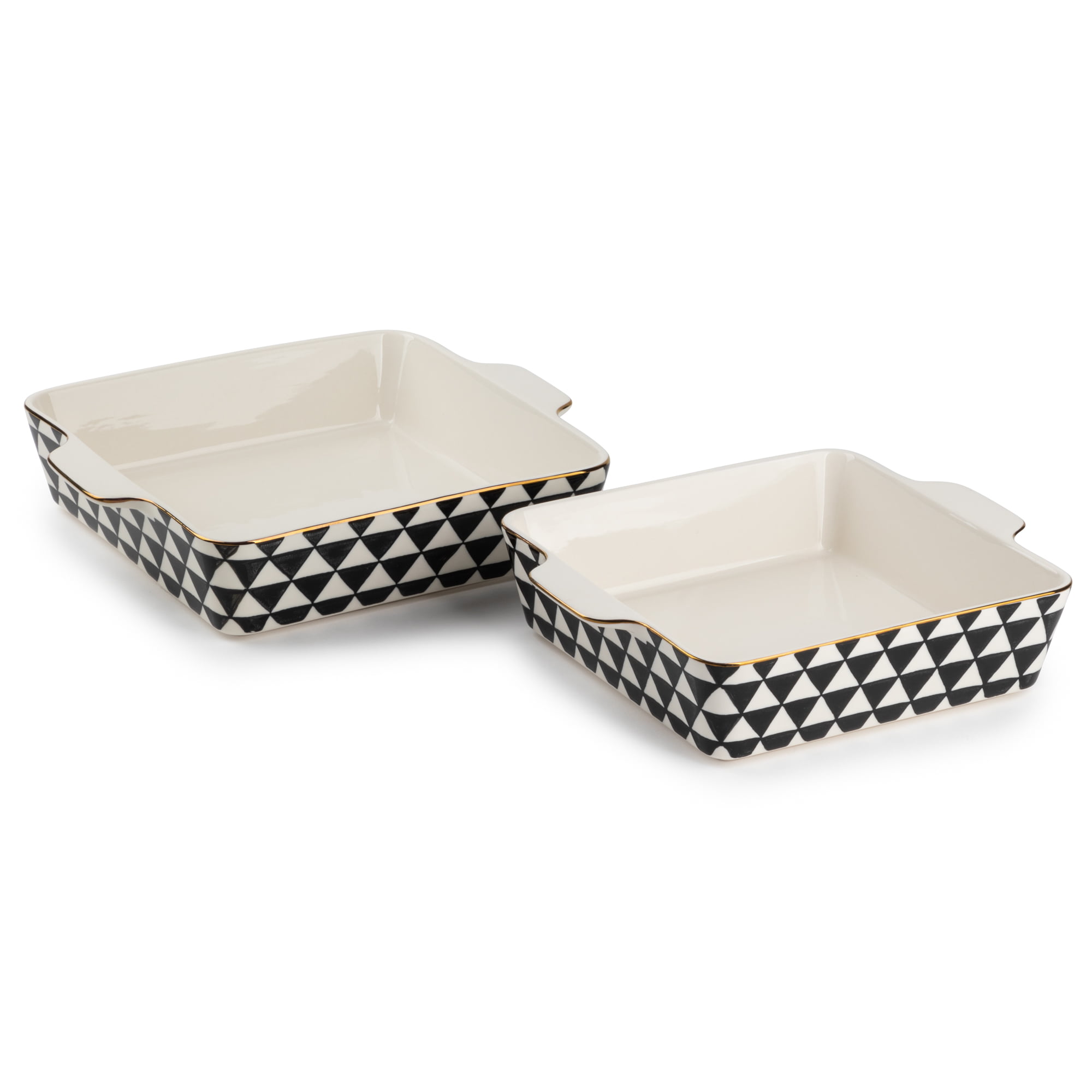 Thyme & Table Stoneware Square Baker. Black & White Medallian. 2-Piece Set