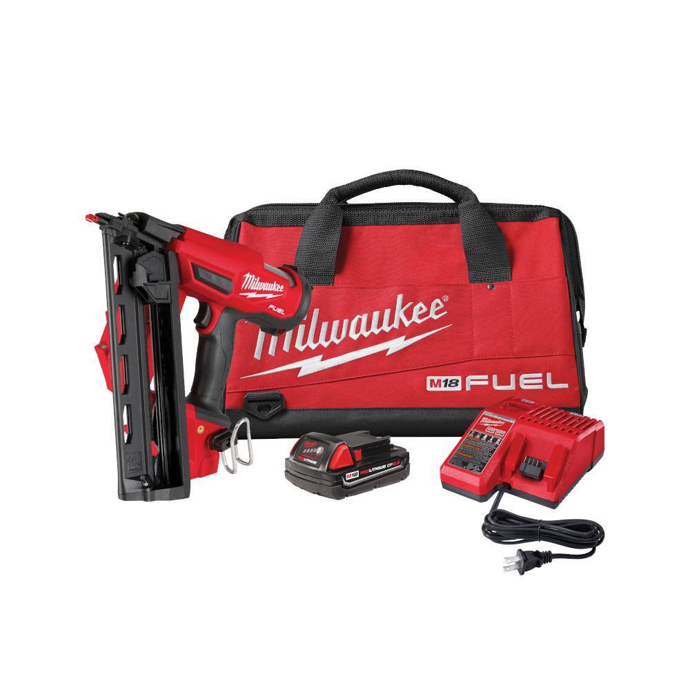 Milwaukee 2841-21CT M18 FUEL 18-Volt Lithium-Ion Brushless Cordless Gen II 16-Gauge Angled Finish Nailer Kit with 2.0Ah Battery and Charger