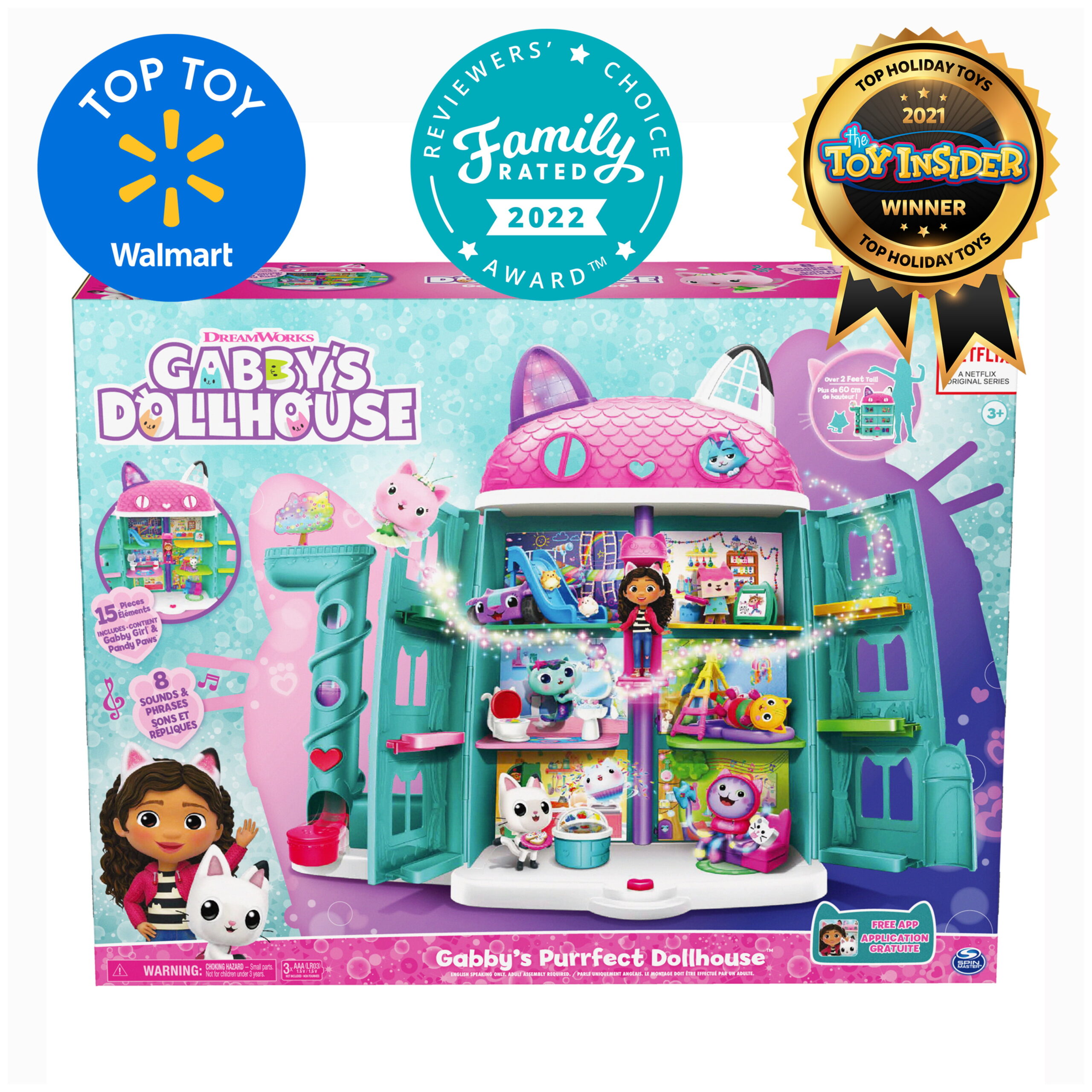 Gabby-s Dollhouse. Purrfect Dollhouse 2-Foot Tall Playset with Sounds. 15 Pieces