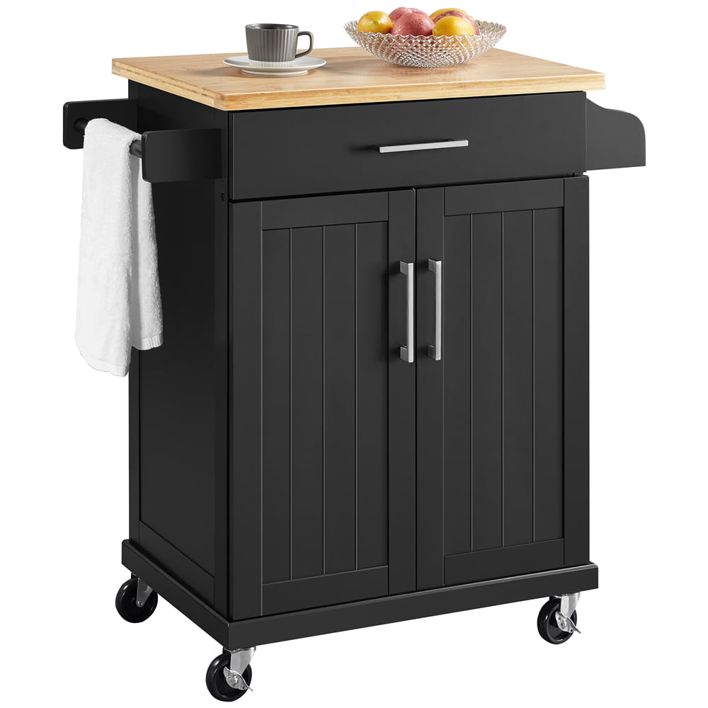 Easyfashion Rolling Kitchen Cart with Storage and Spice Rack. Black
