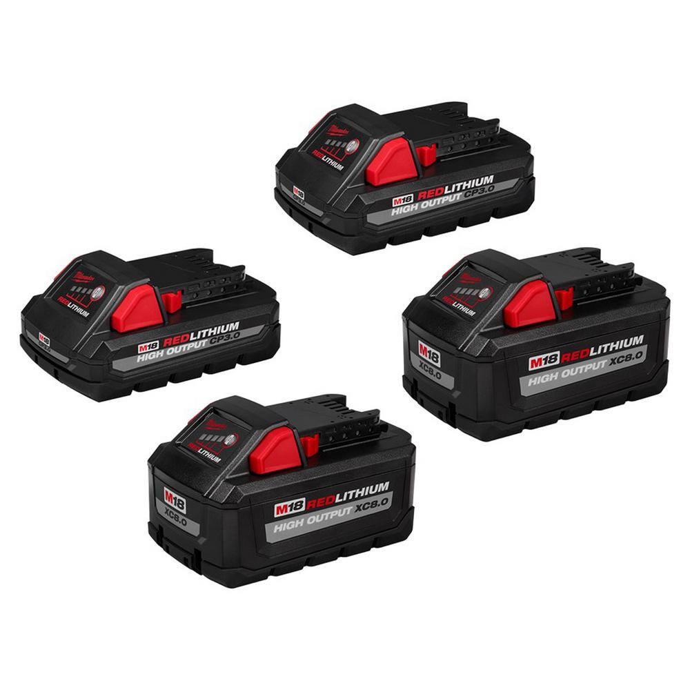 Milwaukee 48-11-1835S-48-11-1835S M18 18-Volt Lithium-Ion HIGH OUTPUT XC 8.0 Ah and 3 Ah Battery (4-Pack)
