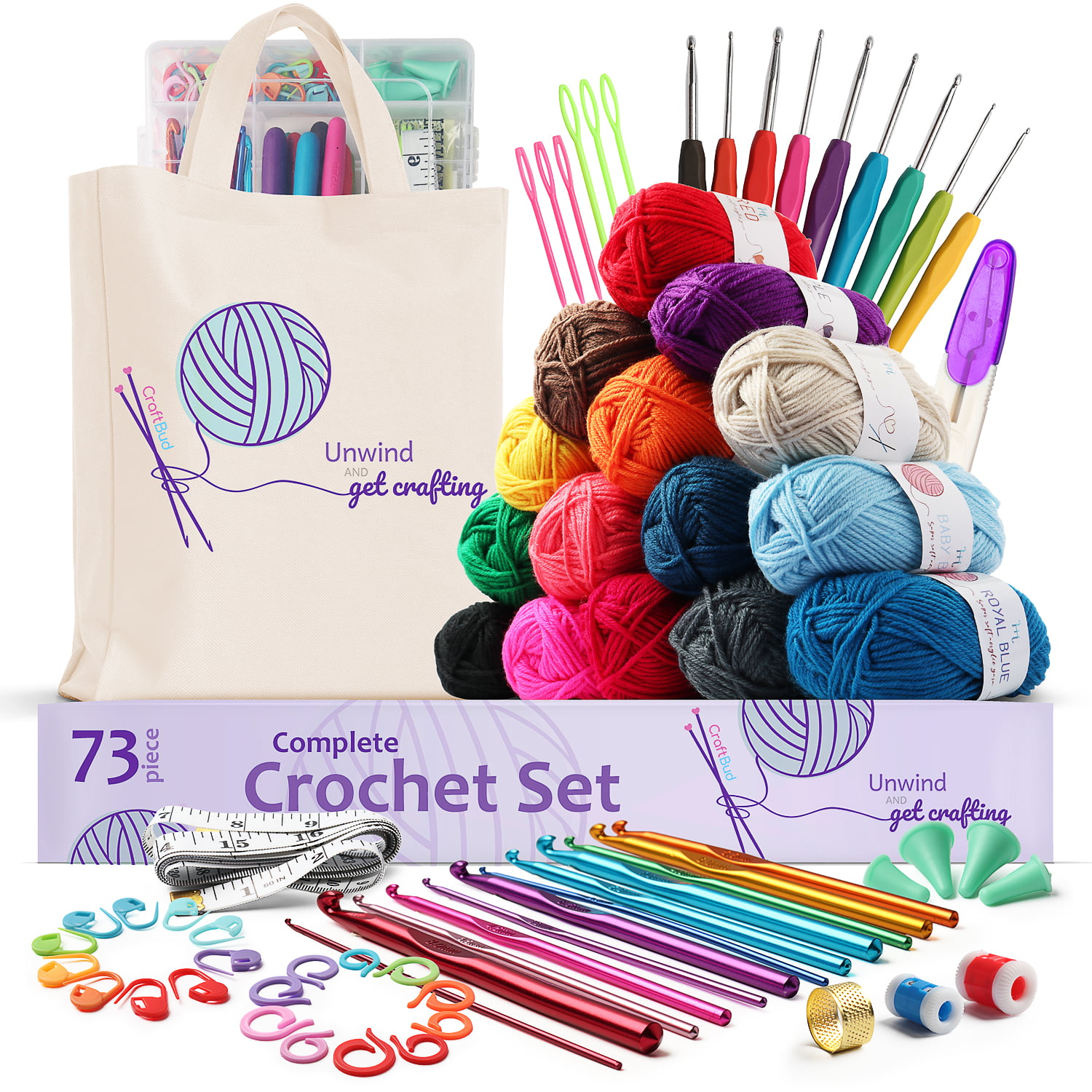 Craftbud 73 Piece Crochet Set Kit with Crochet Hooks Yarn Set - Large Crochet Set