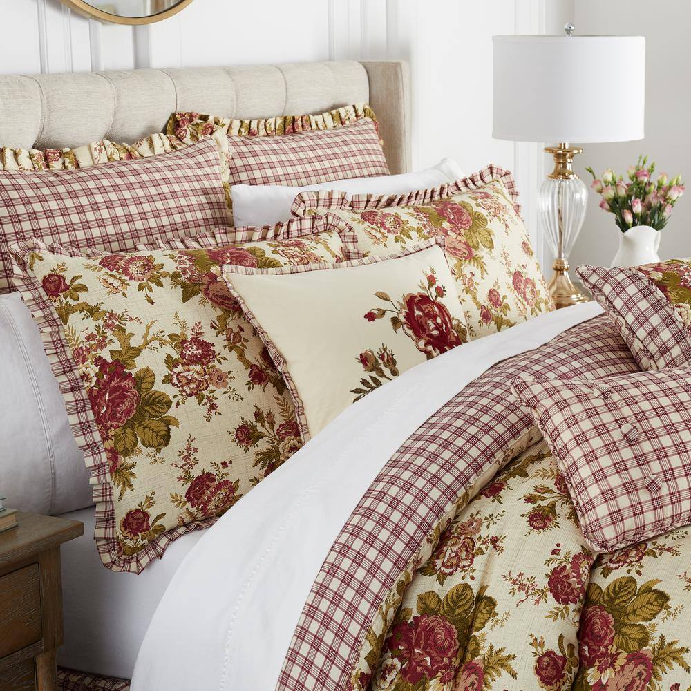 Waverly  Norfolk 4-Piece Red Floral Cotton King Comforter Set