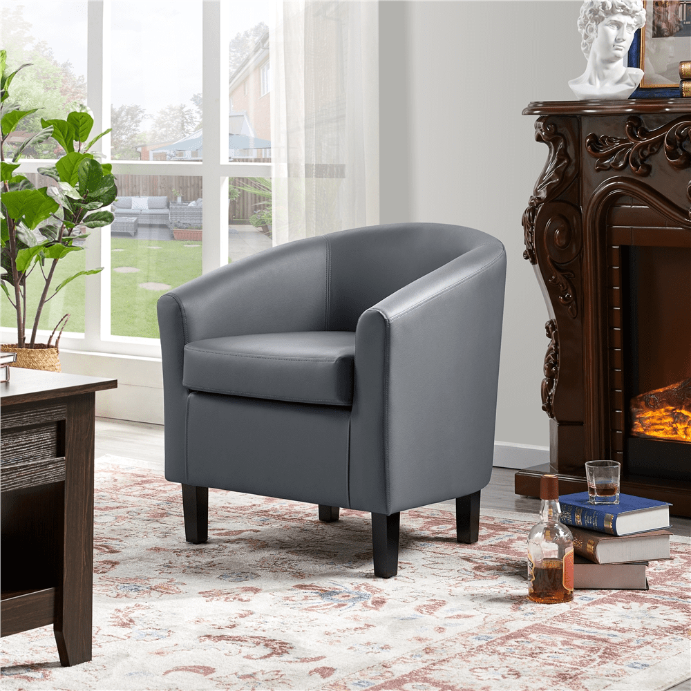 Easyfashion Tub Chair. Set of 2. Gray Faux Leather