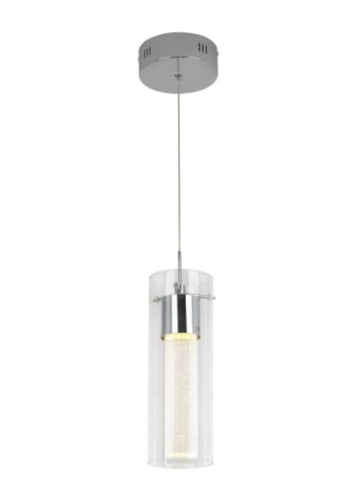 Artika OME1LB-HD2D Essence 1-Light Chrome Modern Integrated LED Ceiling Hanging Pendant Light for Kitchen Island with Bubble Glass Diffuser
