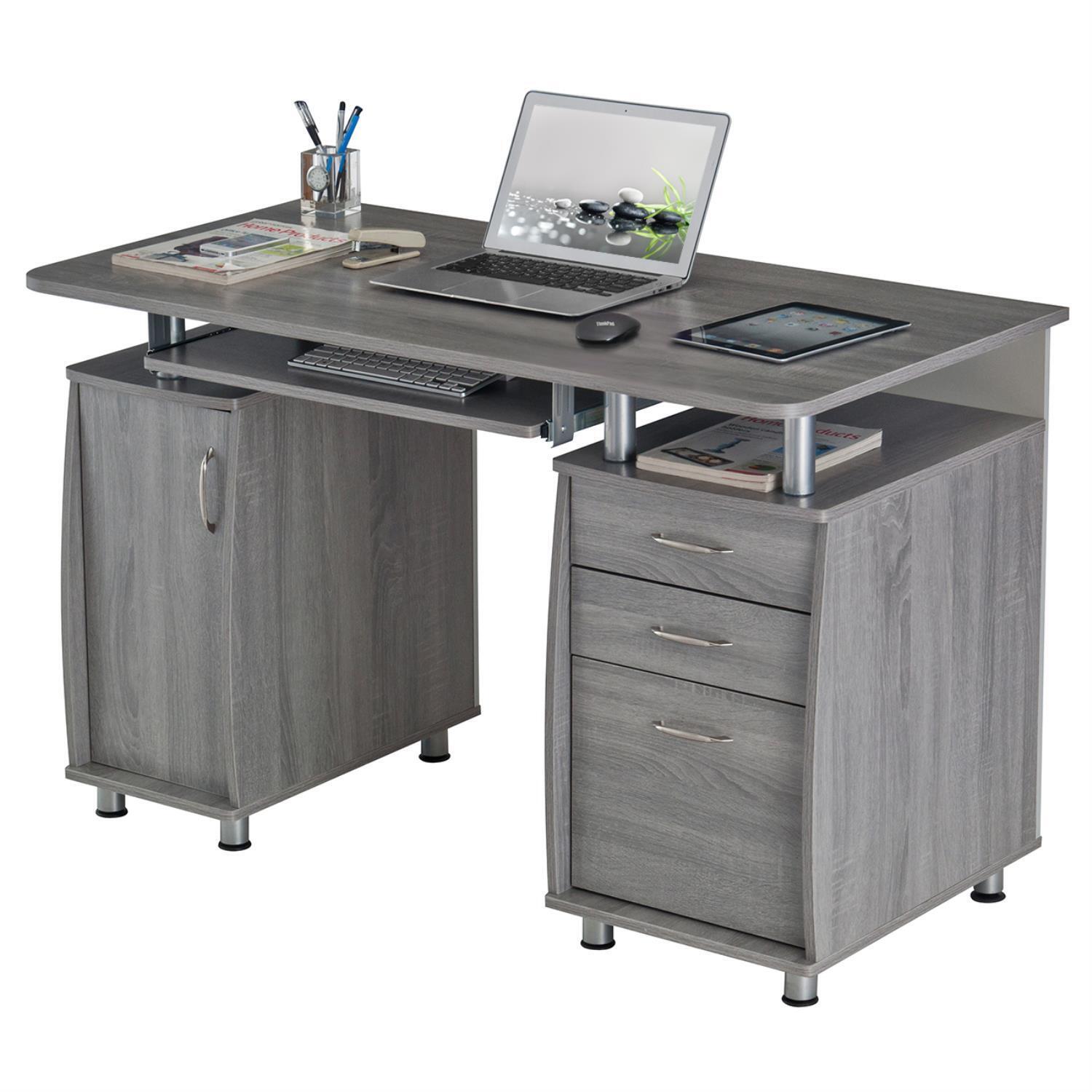 TECHNI MOBILI RTA-4985-GRY 48 in. Rectangular Gray 3 Drawer Computer Desk with Keyboard Tray