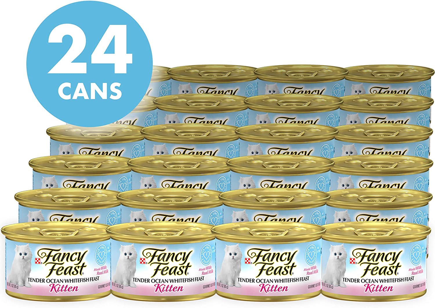 Purina Fancy Feast Wet Kitten Food. Tender Ocean Whitefish Feast - (24) 3 oz. Cans