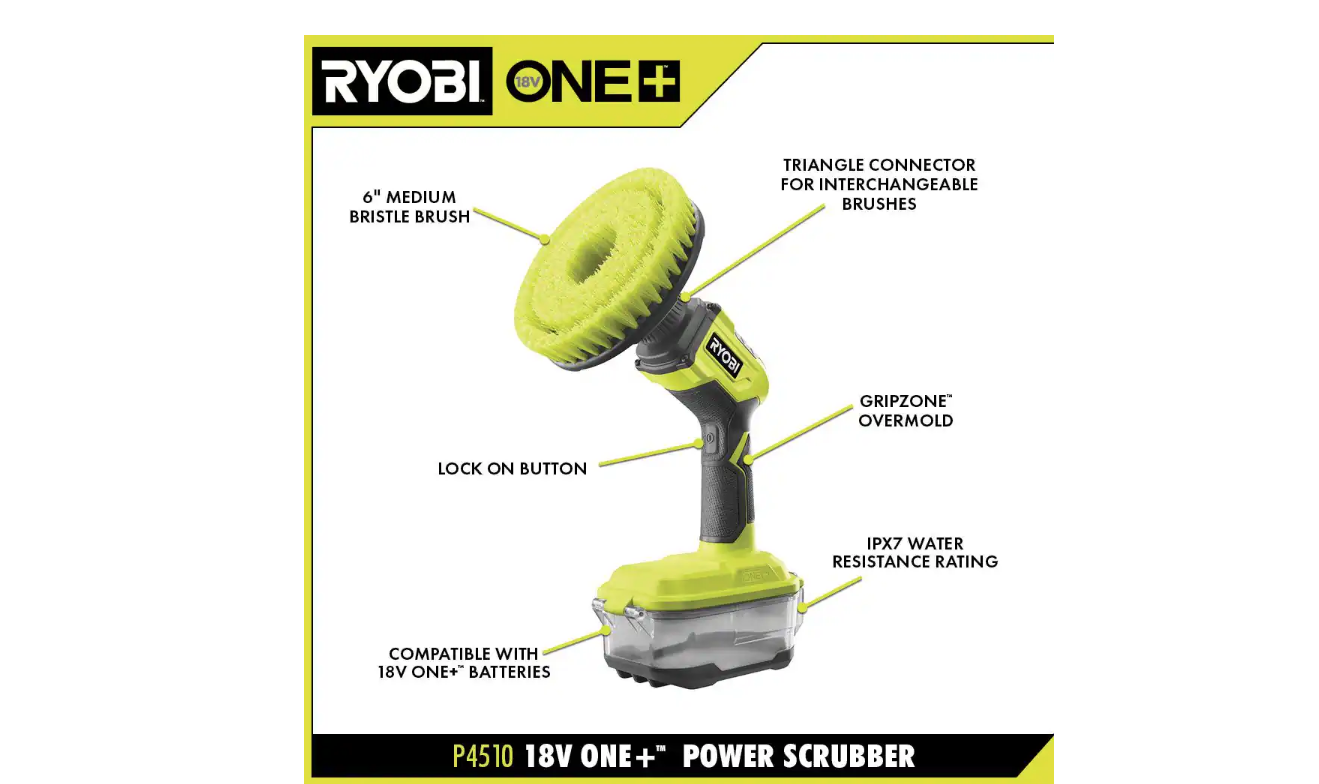 RYOBI P4510 ONE+ 18V Cordless Power Scrubber (Tool Only)