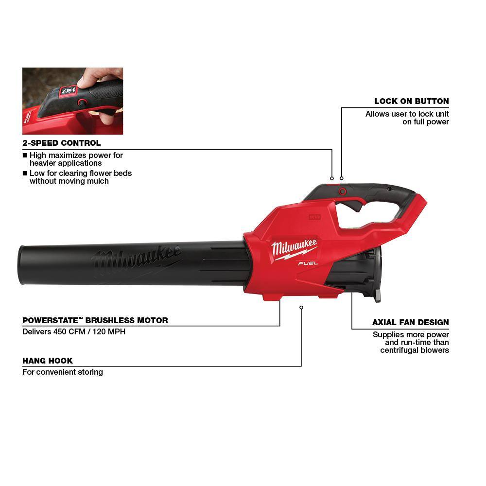 Milwaukee 2724-20-48-73-2005 M18 FUEL 120 MPH 450 CFM 18-Volt Lithium-Ion Brushless Cordless Handheld Blower with Tinted Safety Glasses (Tool-Only)