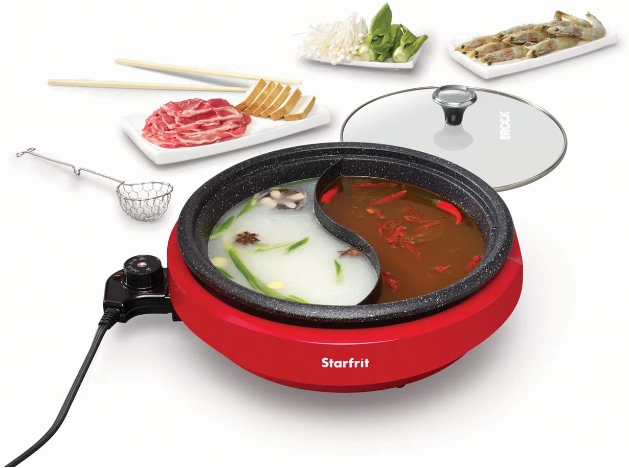 Starfrit The Rock Dual-Sided 3.2-Quart Hot Pot Electric Food Makers. normal. Red