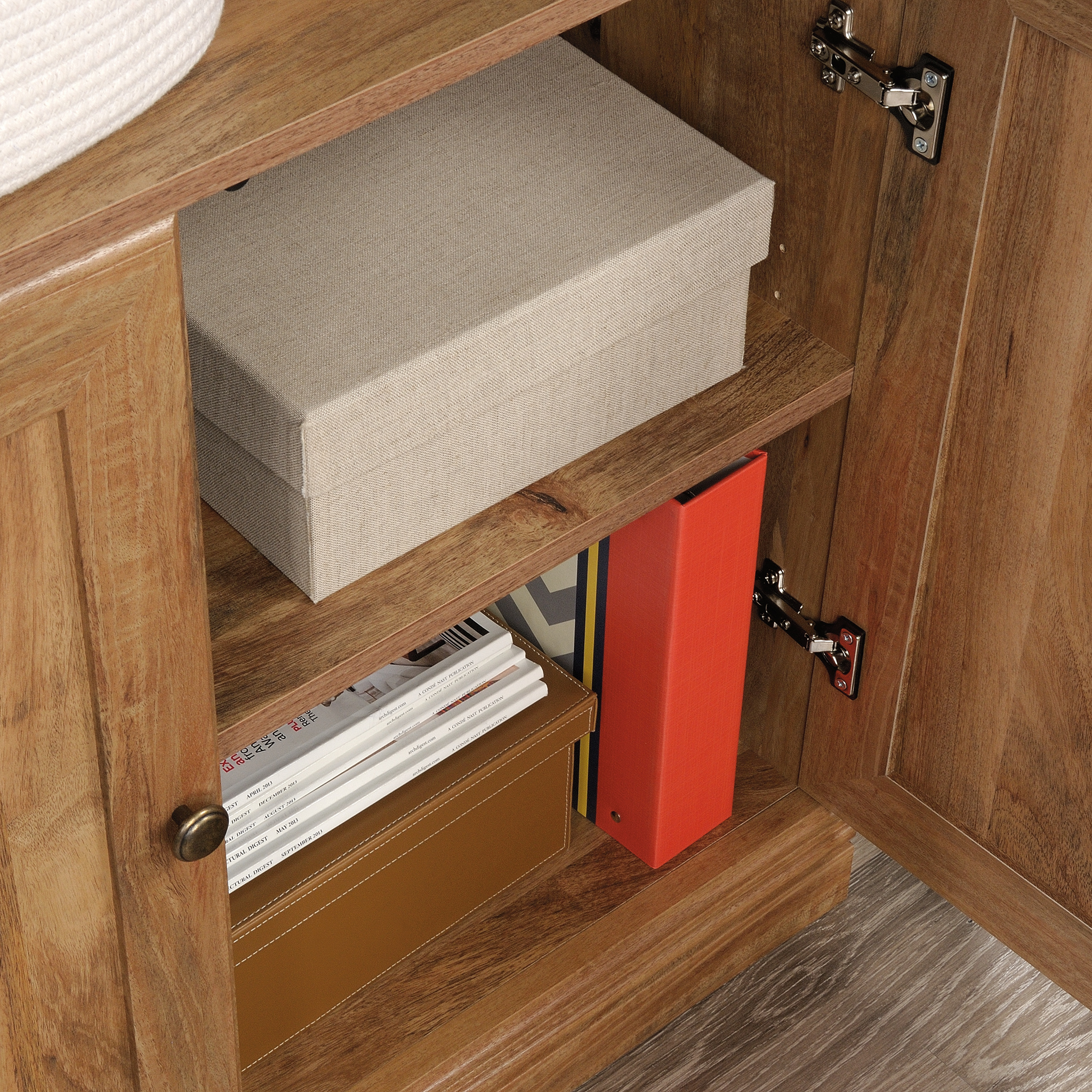 Sauder 5-Shelf Bookcase with 2 Doors. Sindoori Mango Finish