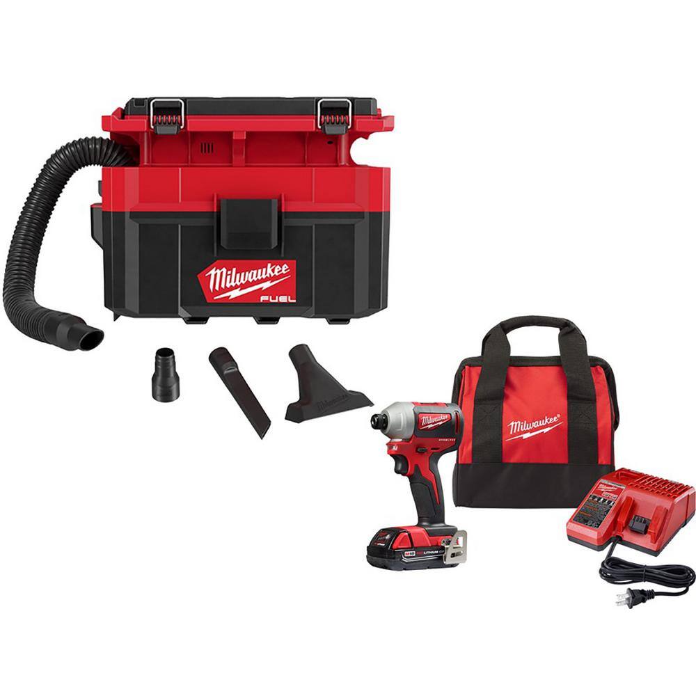 Milwaukee 0970-20-2850-21P M18 FUEL PACKOUT 18-Volt Lithium-Ion Cordless 2.5 Gal. Wet/Dry Vacuum with M18 1/4 in. Compact Impact Driver Kit