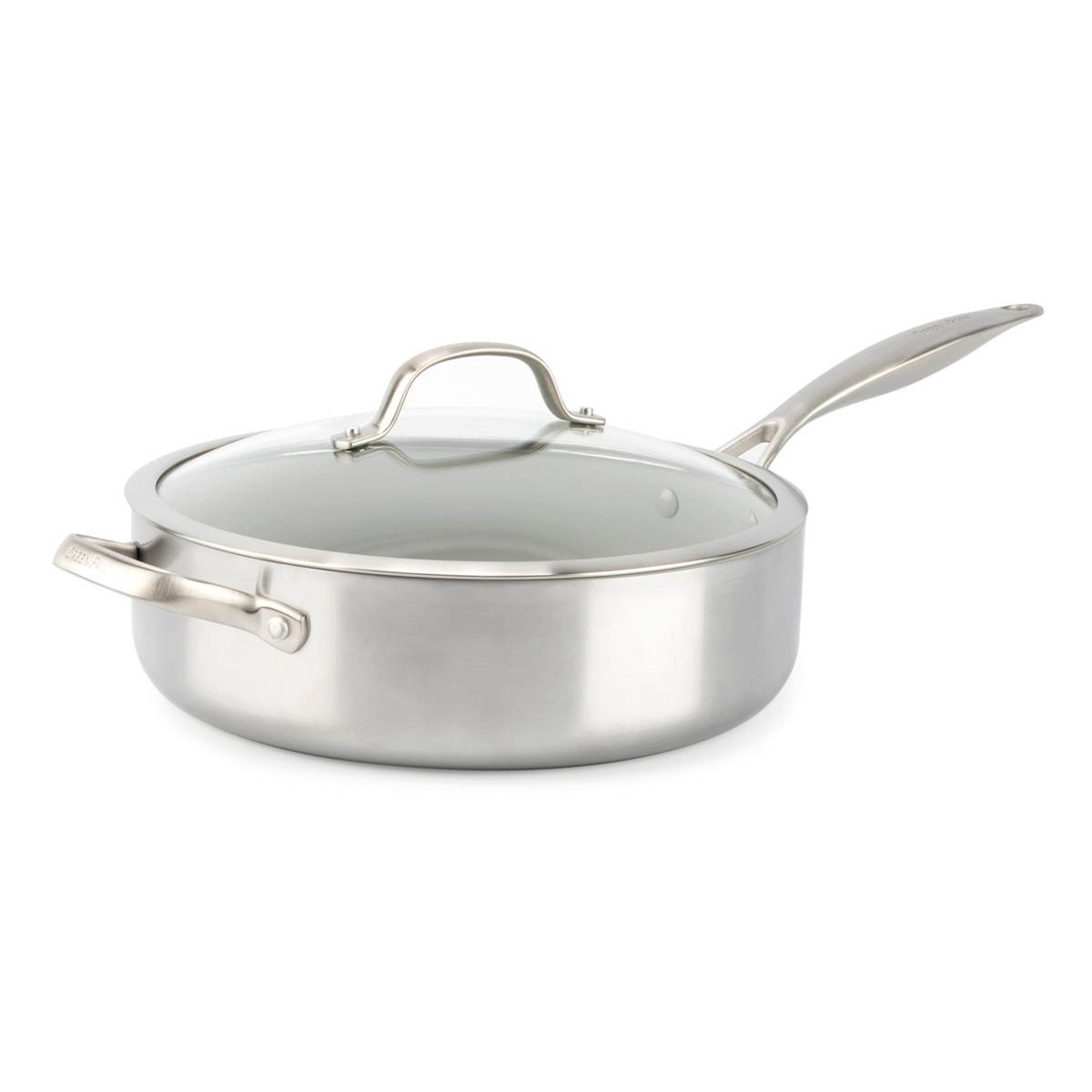 GreenPan Venice Pro Tri-Ply Stainless Steel Healthy Ceramic Nonstick 5QT Saute Pan Jumbo Cooker with Helper Handle and Lid. PFAS-Free. Multi Clad. Induction. Dishwasher Safe. Oven Safe. Silver ( CC002257-001)