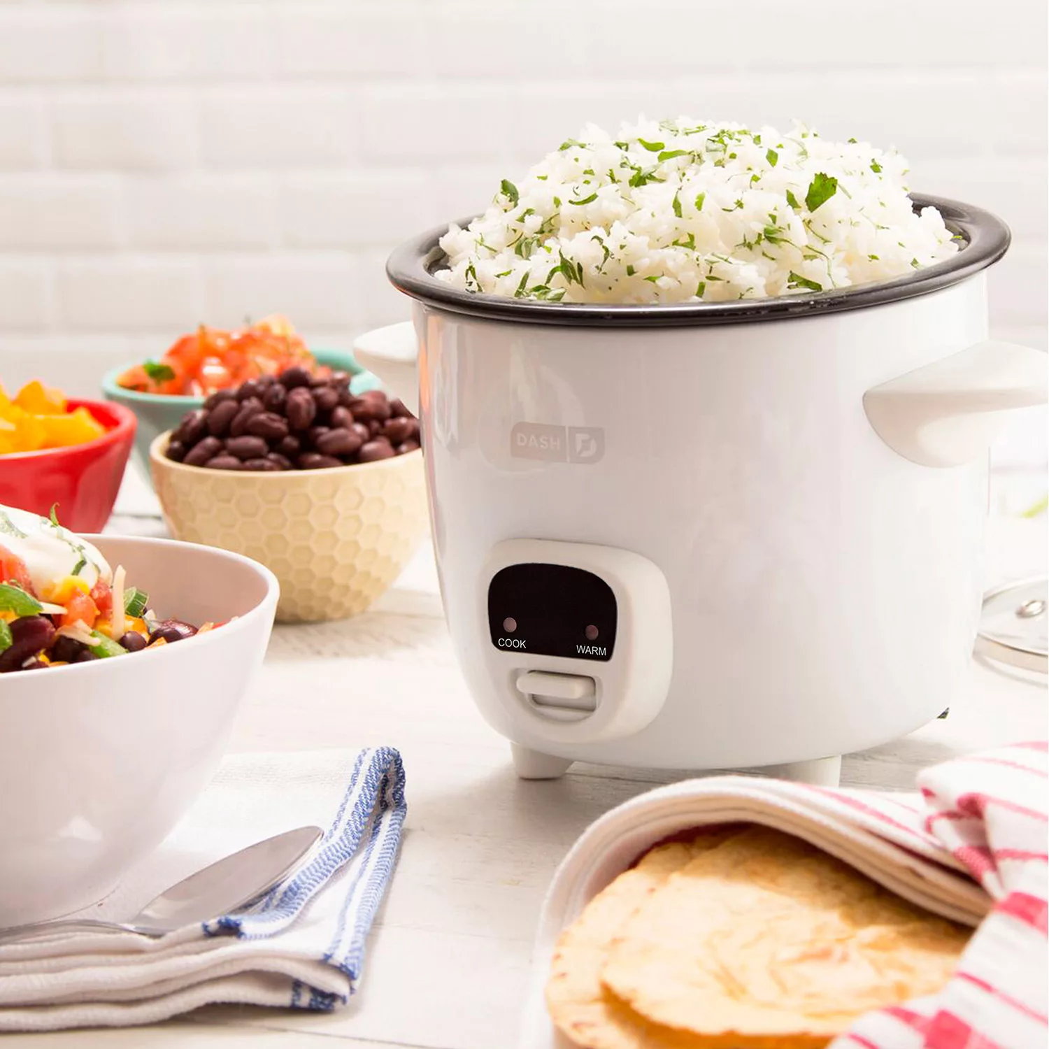 Dash Mini 2-Cup Rice Cooker with Keep Warm Function. White