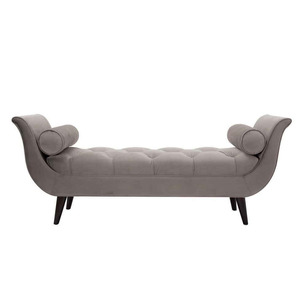 Jennifer Taylor  Alma Tufted Flared Arm Opal Gray Velvet Entryway Bench