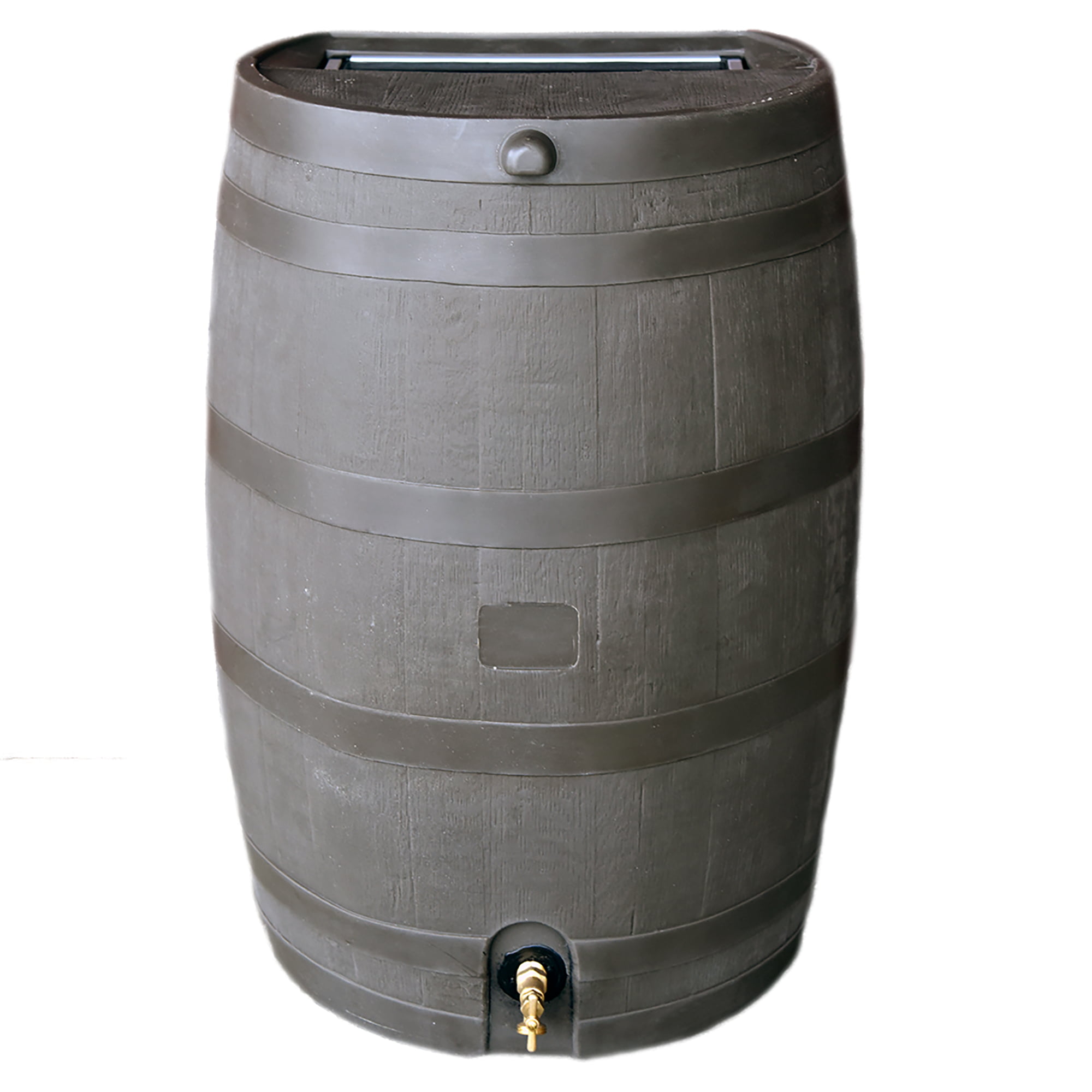 RTS Home Accents Polyethylene 50 Gallon Flat Back Brass Spigot Rain Barrel. Walnut Color