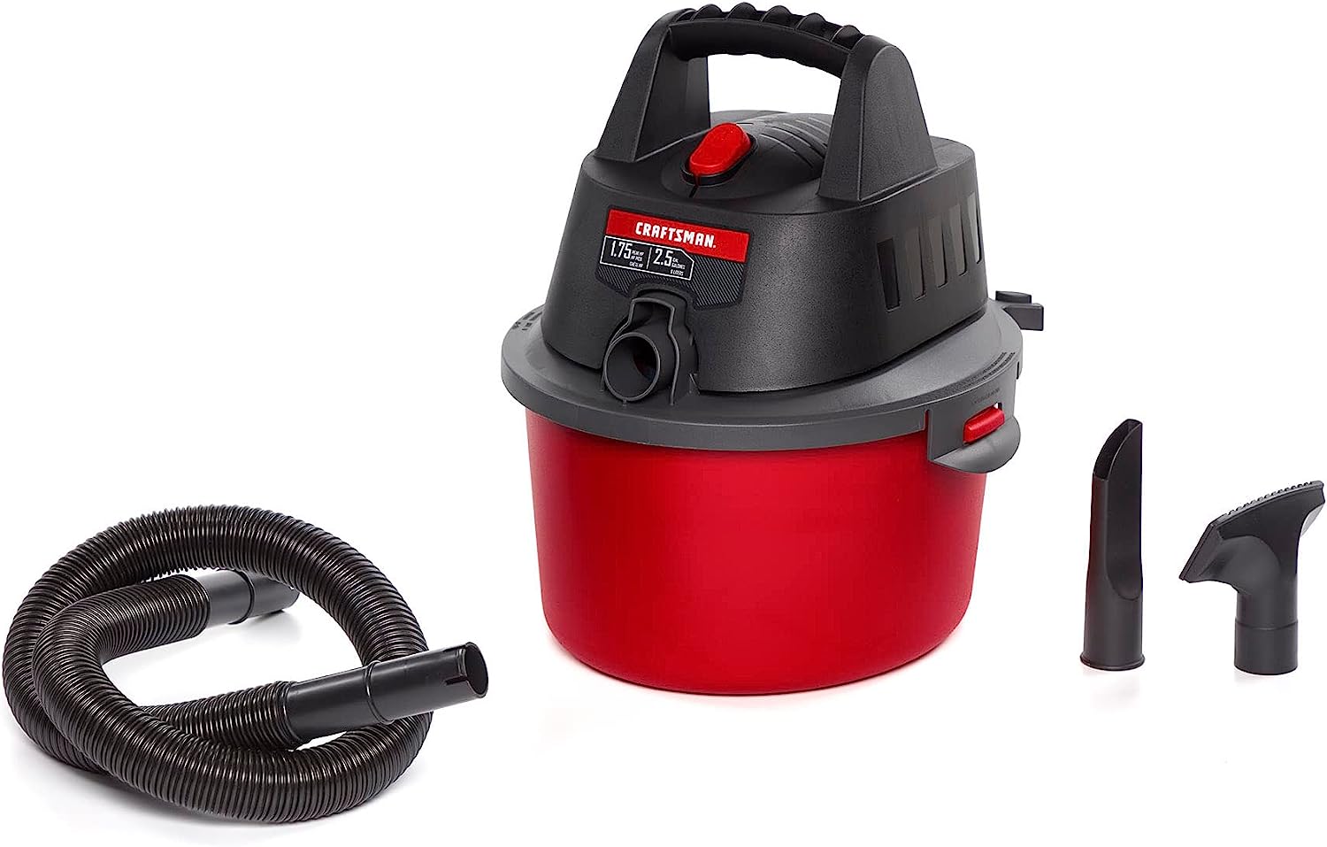 CRAFTSMAN CMXEVBE17250 2.5 Gallon 1.75 Peak HP Wet/Dry Vac. Portable Shop Vacuum with Attachments. Red. Black