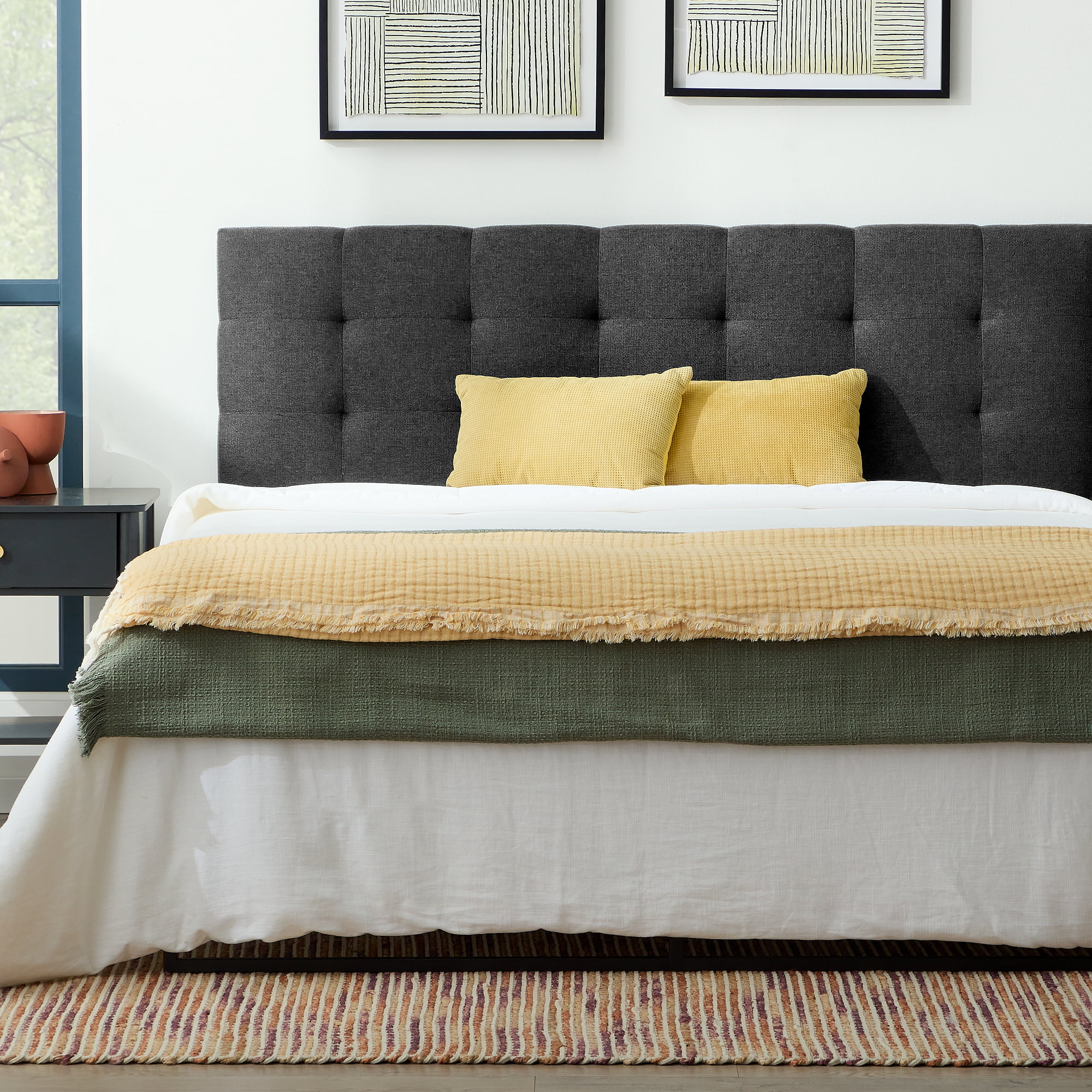 Rest Haven Eugene Square Tufted Upholstered Headboard. Twin/Twin XL. Charcoal