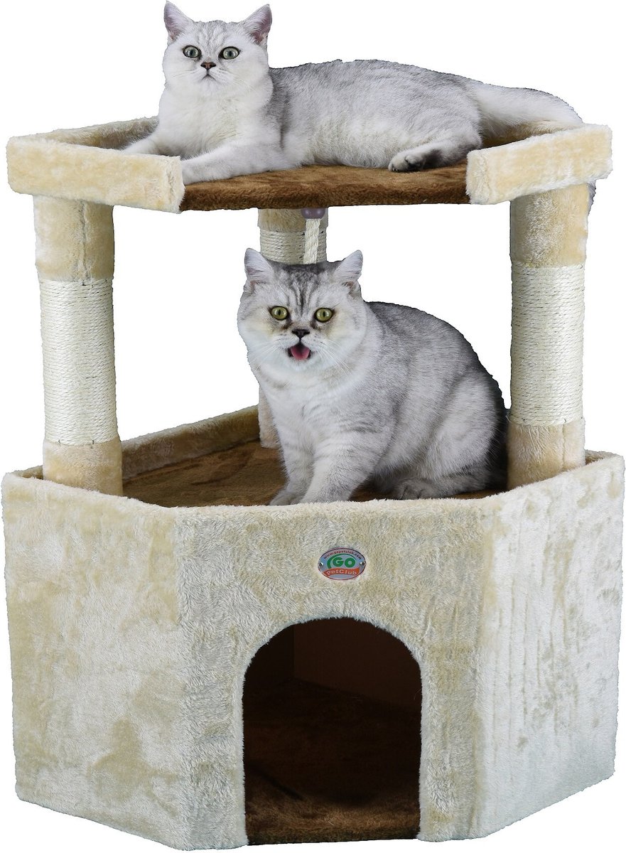 Go Pet Club 32-in Large Perch Cat Tree Condo. Beige/Brown