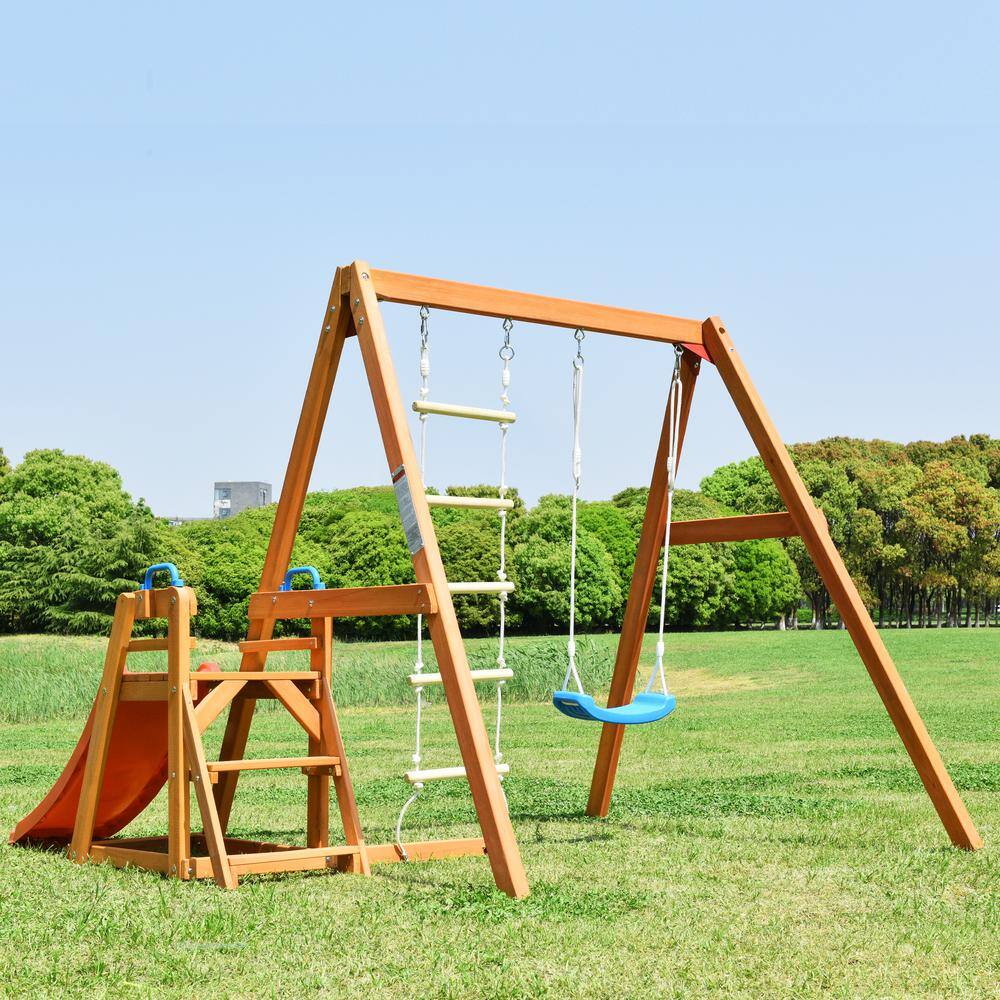 Tatayosi J-H-SW000062AAQ Outdoor Playset Backyard Activity Playground Climb Swing Set with Slide for Toddlers