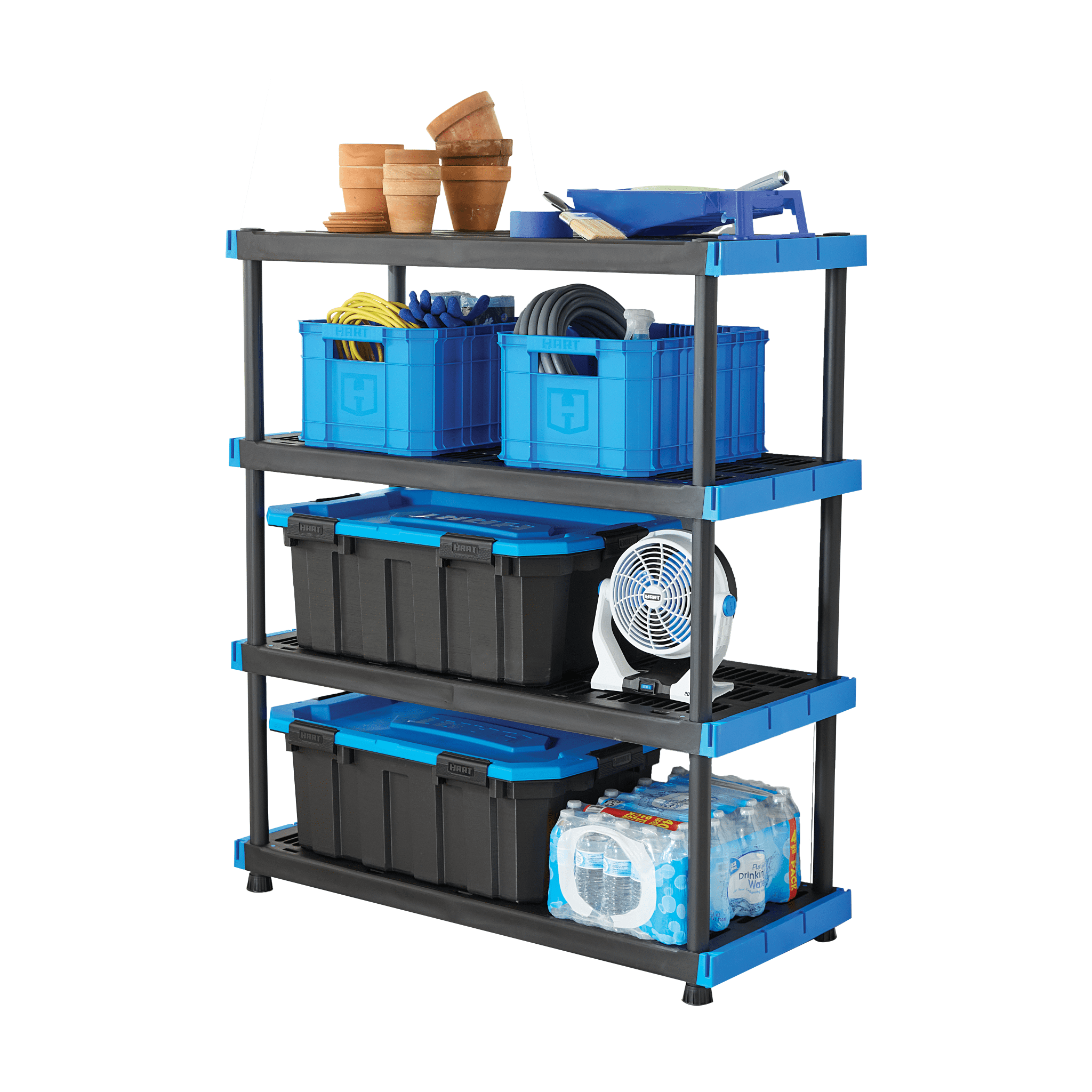HART 4 Tier 20″ x 48″ Interlocking Plastic Shelving Unit. Black